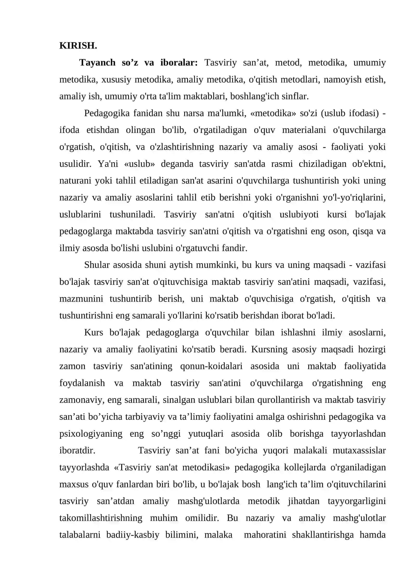 Tasviriy san’atni o’qitish metodikasi kursining maqsadi, vazifasi, mazmun-mohiyati. 4