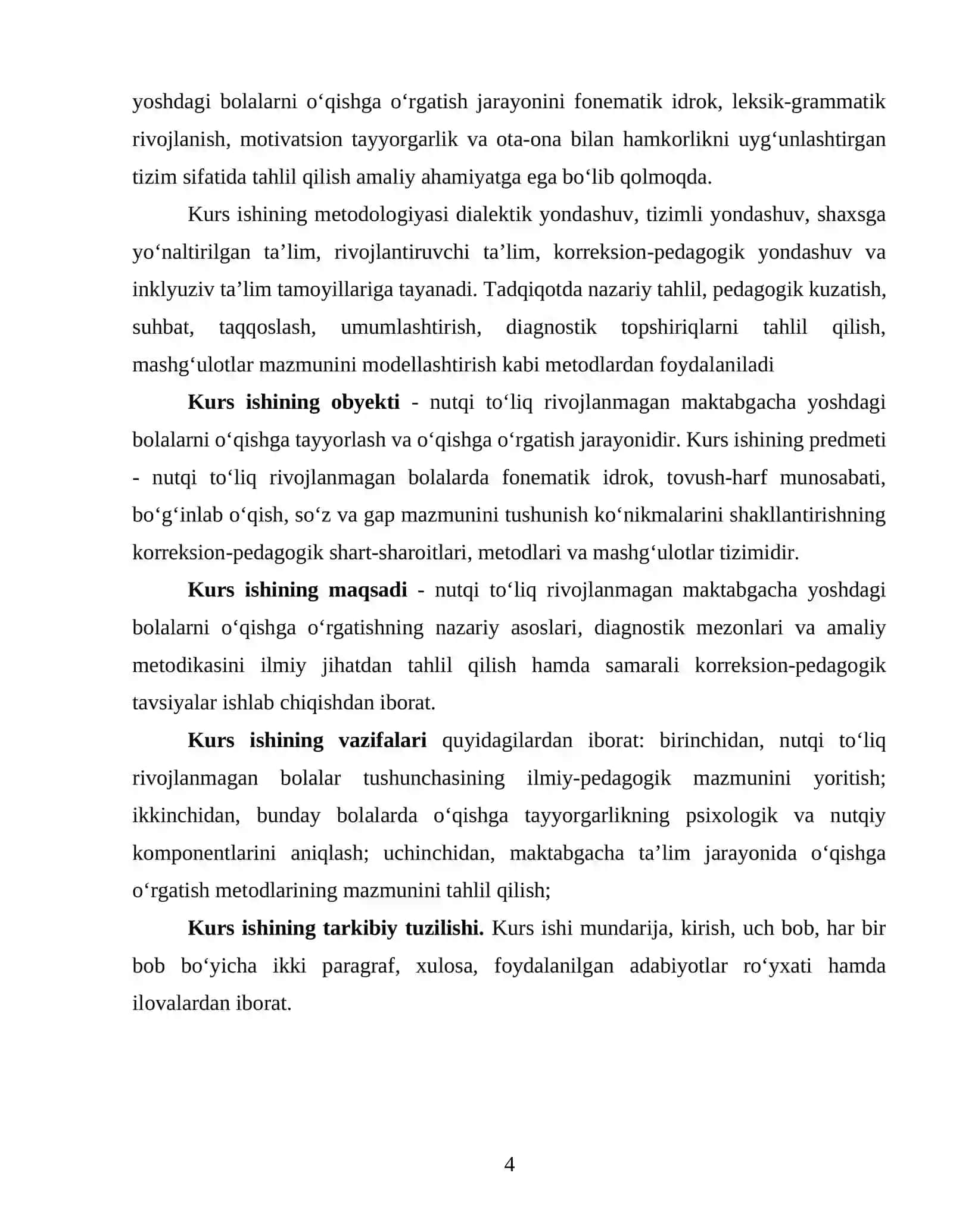 NUTQI TO‘LIQ RIVOJLANMAGAN BOLALARNI O‘QISHGA TAYYORLASH VA O‘RGATISH METODIKASI 4