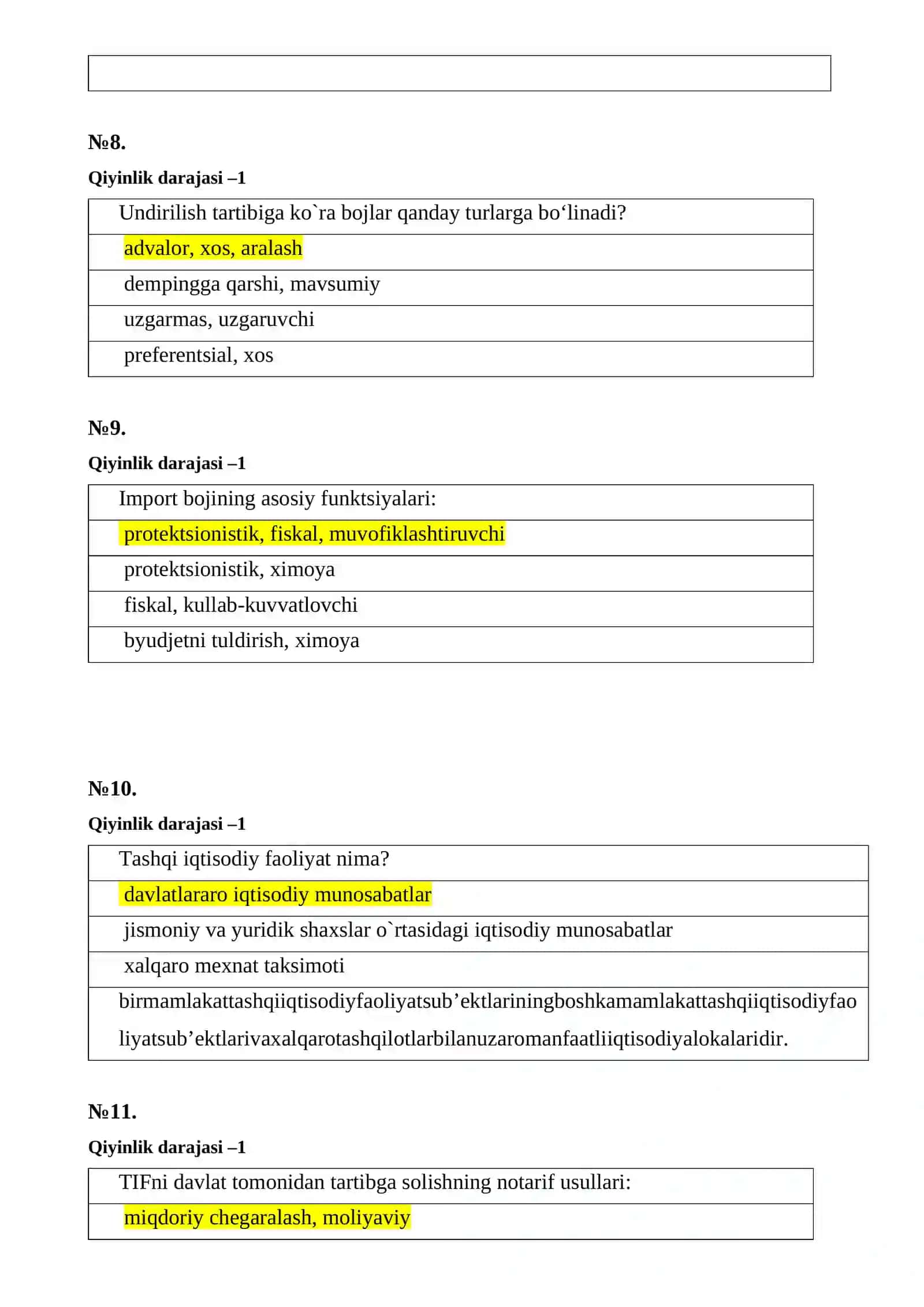 BOJXONA IDORALARIGA ISHGA KIRISH test SAVOL-JAVOBLARI 4