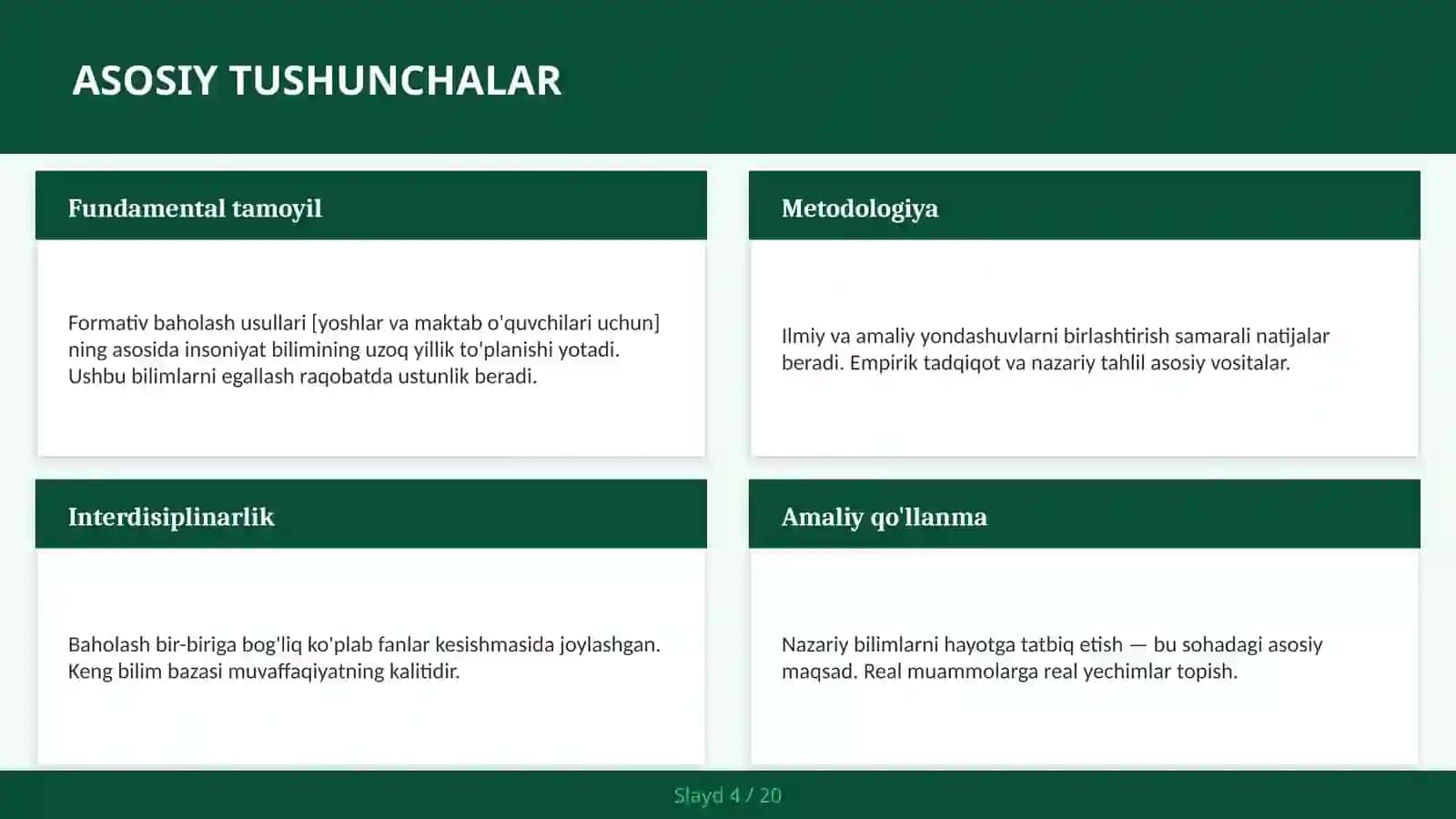Formativ baholash usullari [yoshlar va maktab o'quvchilari uchun] 4