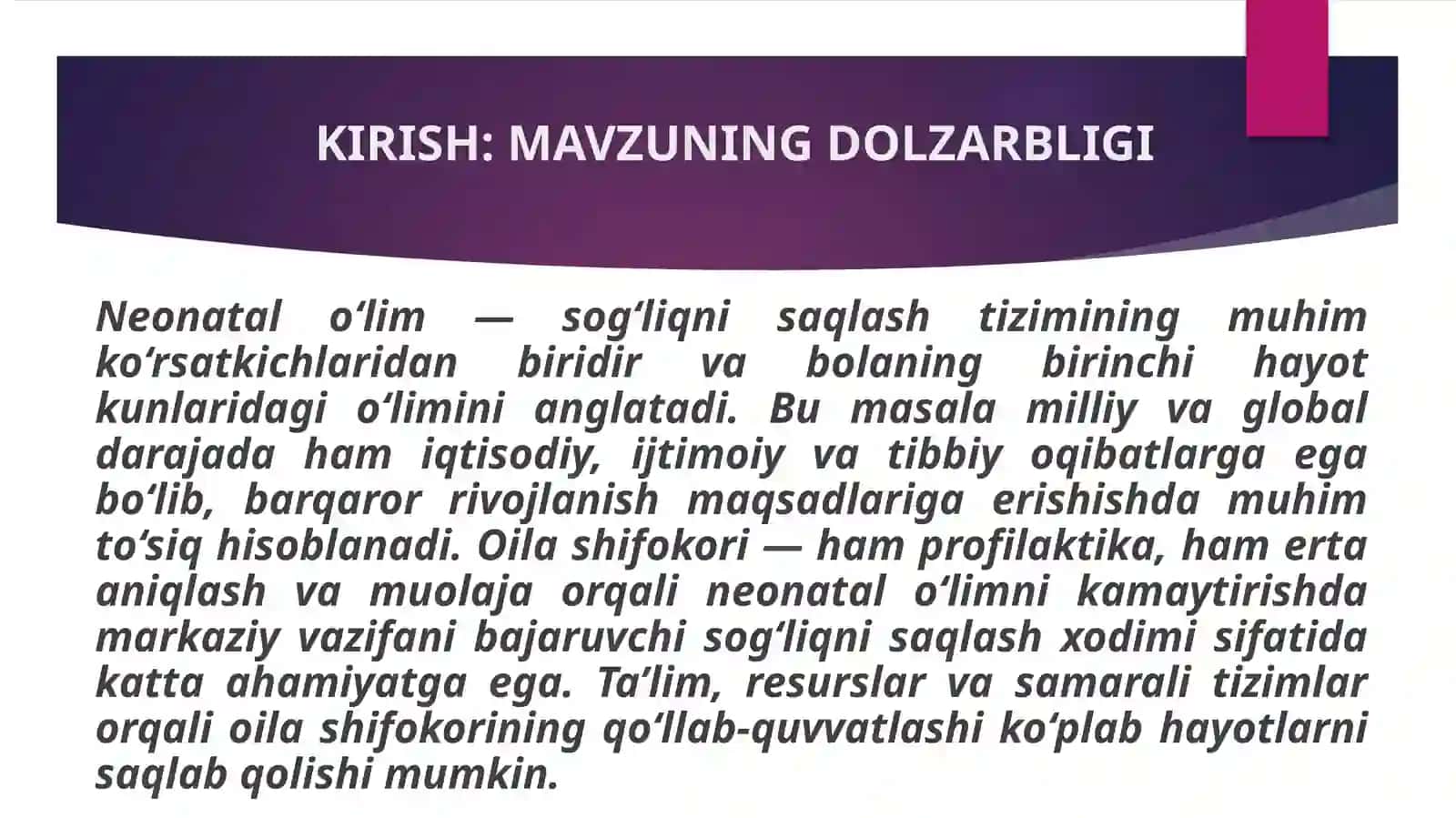 Neonatal o‘lim, uning kamaytirishda oila shifokorini o‘rni 4