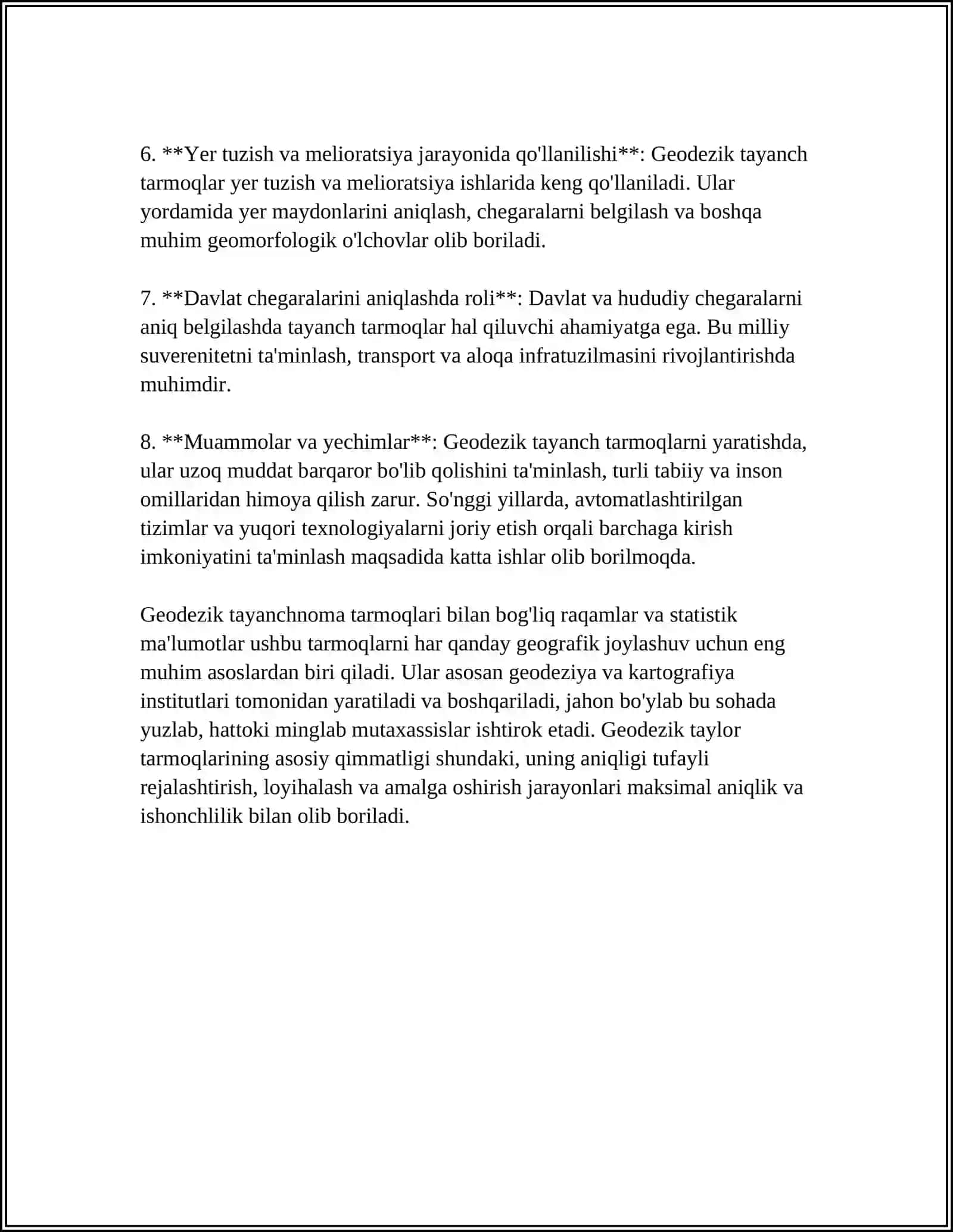 MUSTAQIL ISH Mavzu: GEODEZIK TAYANCH TARMOQLARINI BARPO ETISH TURLARI 4
