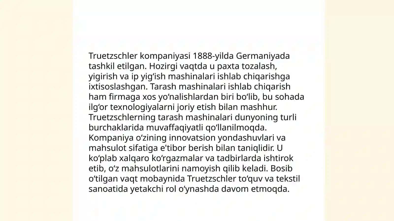 "Truetzschler", "Rieter", "Marzoli" firmalarining tarash mashinalari qiyosiy tahlili 4