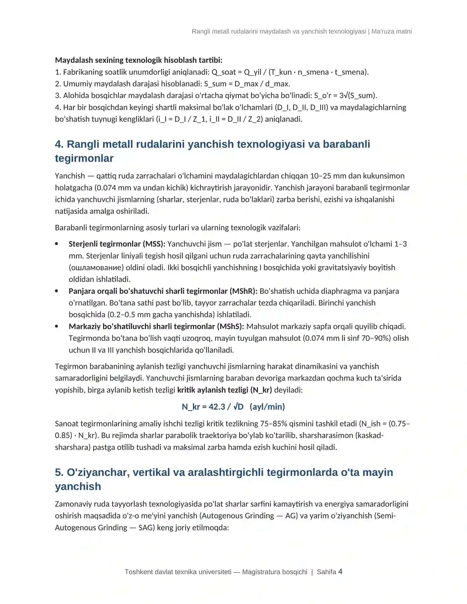 Rangli metall rudalarini maydalash va yanchish texnologiyasi 4