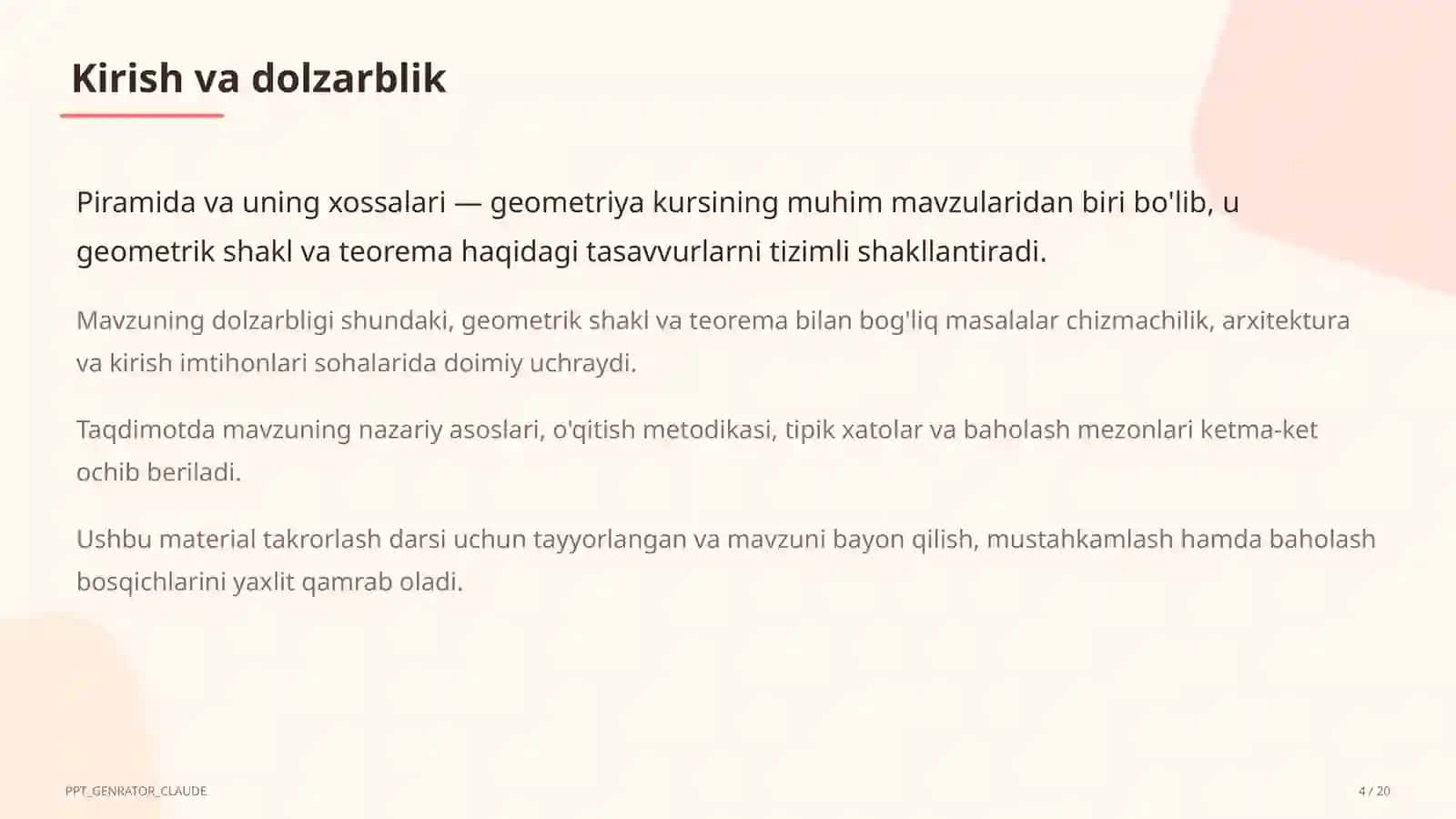 Piramida va uning xossalari (10-sinf) 4