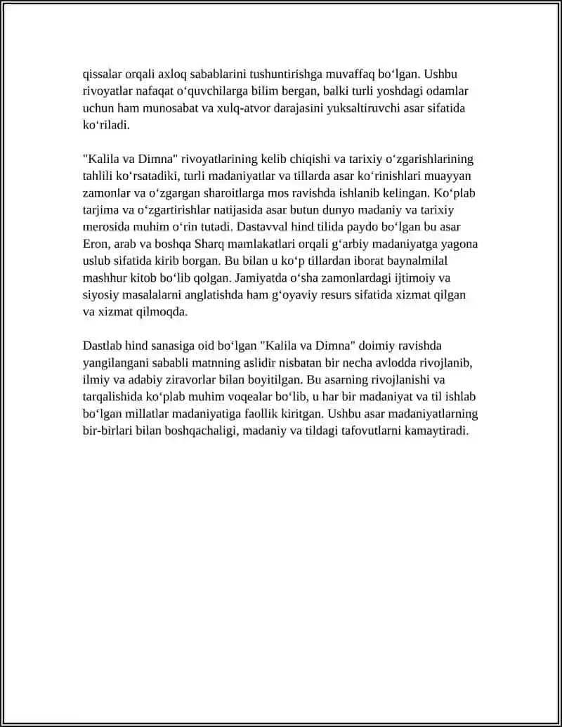 "KALILA VA DIMNA"RIVOYATLARI 4