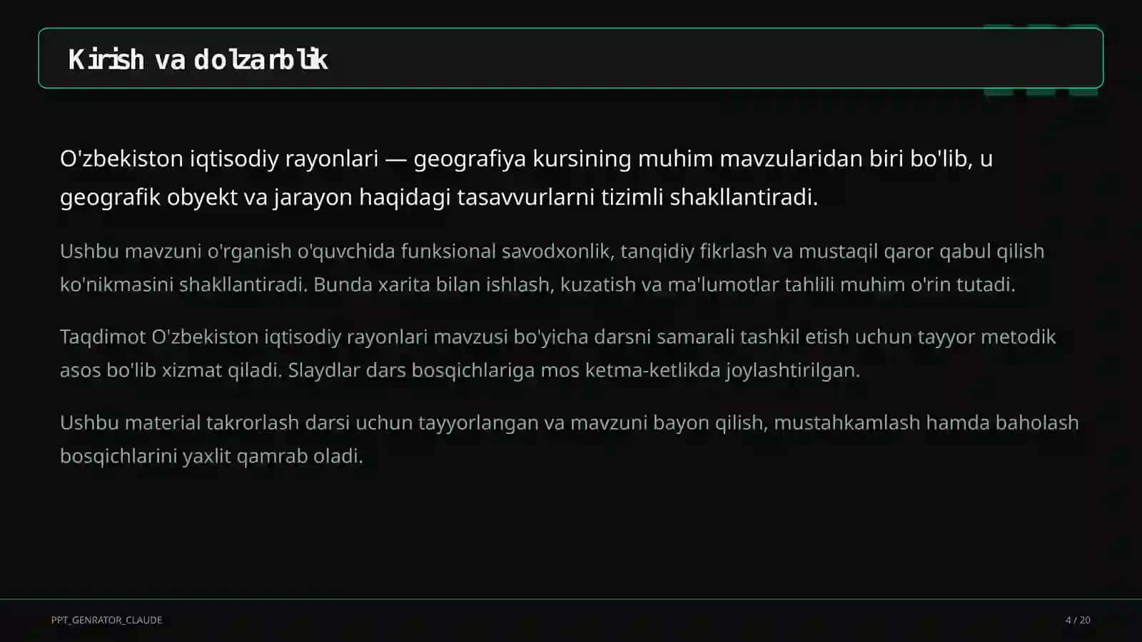 O'zbekiston iqtisodiy rayonlari (9-sinf) 4