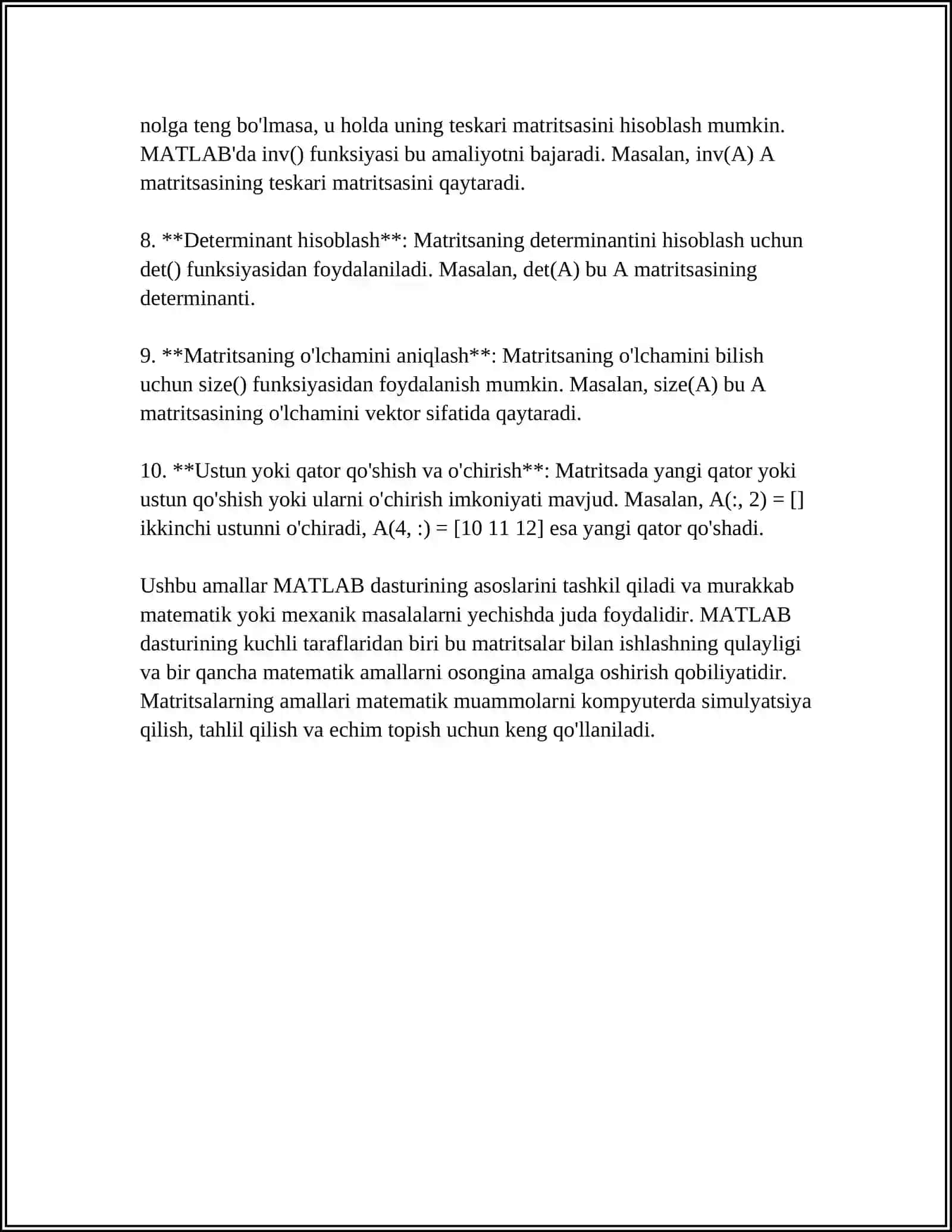 MATLAB DASTURIY MATEMATIK MASALALAR YECHISH 4