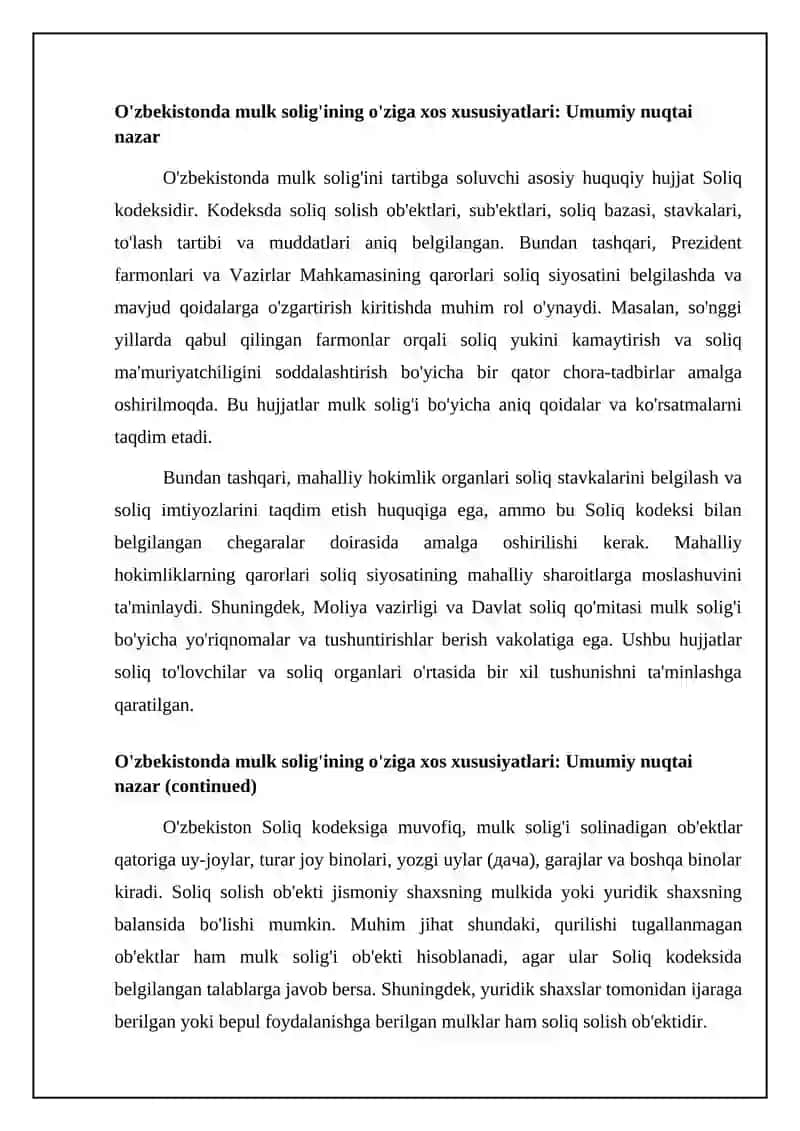 O'zbekistonda mol-mulkni soliqqa tortishning o‘ziga xos xususiyatlari 4