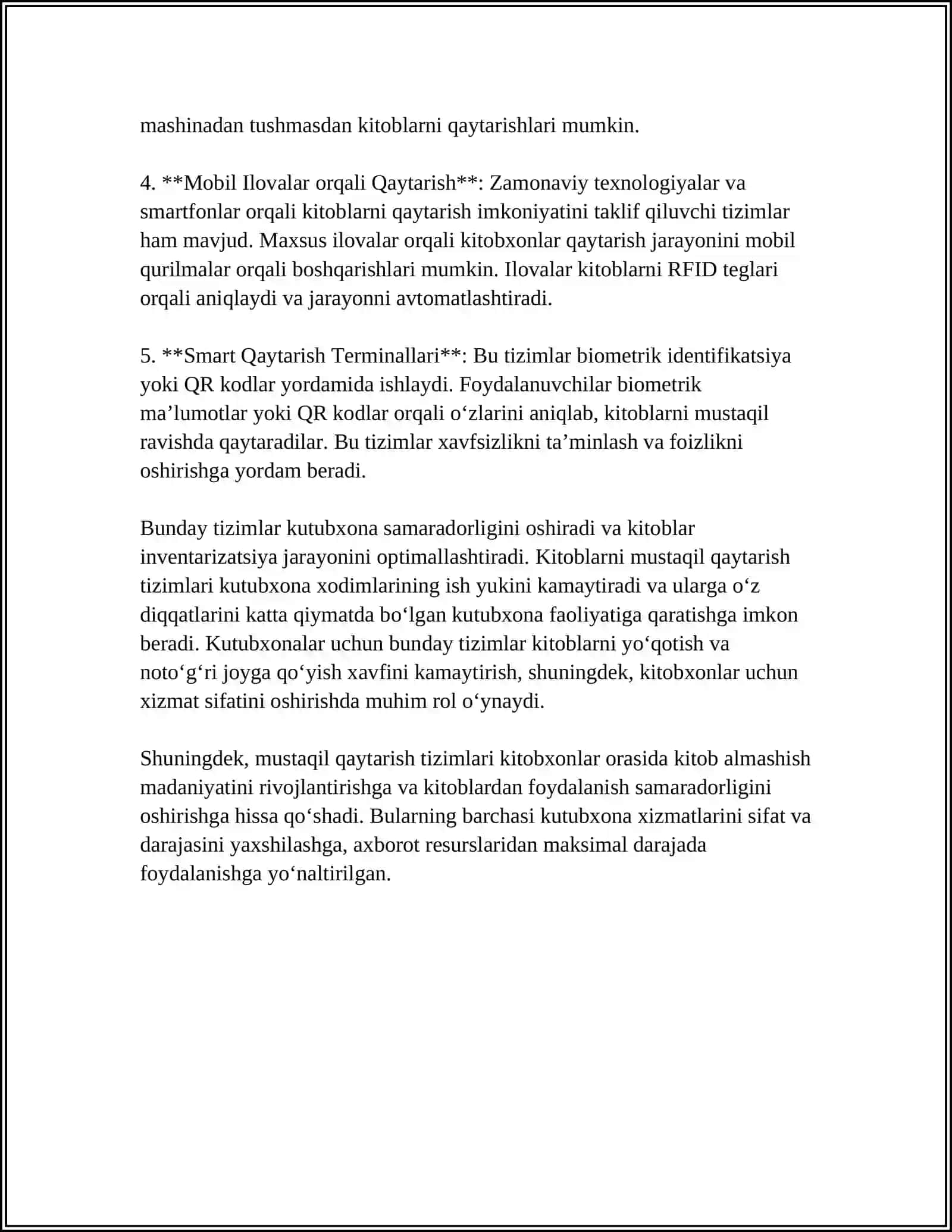 KITOBLARNI MUSTAQIL QAYTARISH TIZIMLARI.SELF -SERVICE TIZIMLARI 4