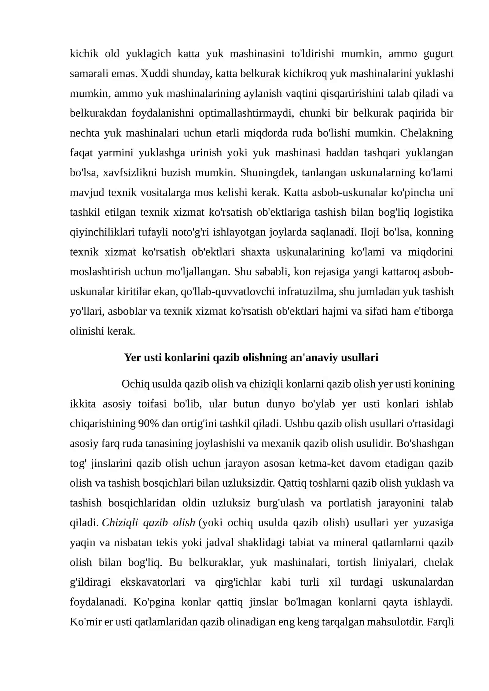 Foydali qazilma konlarini yer osti usulida qazib olishning o’ziga xos xususiyatlari 4