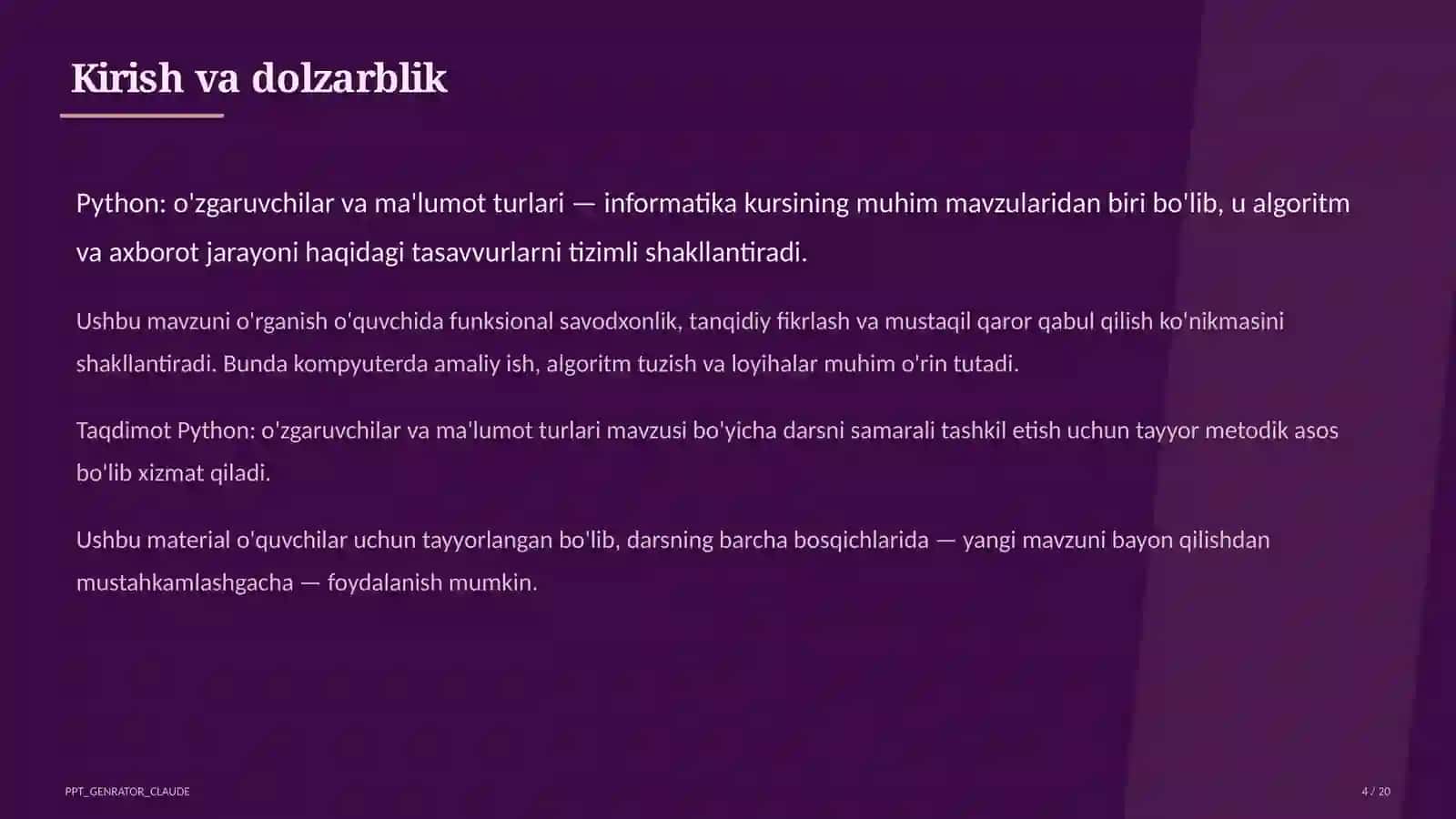 Python: o'zgaruvchilar va ma'lumot turlari (8-sinf) 4