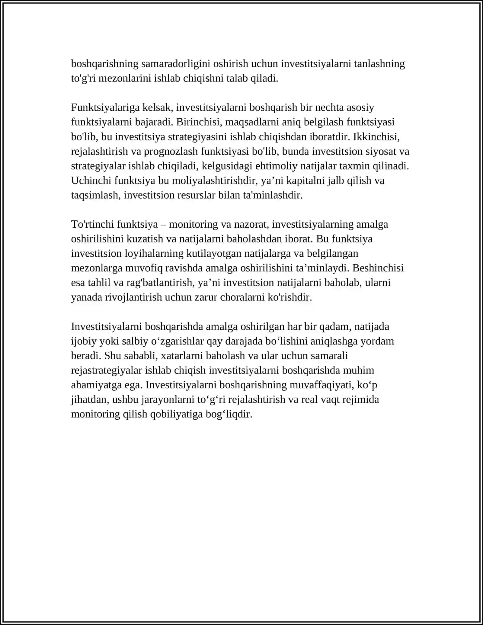 INVESTITSIYALARNI BOSHQARISHNING MOHIYATI, MAQSADLARI VA FUNKTSIYALARI 4