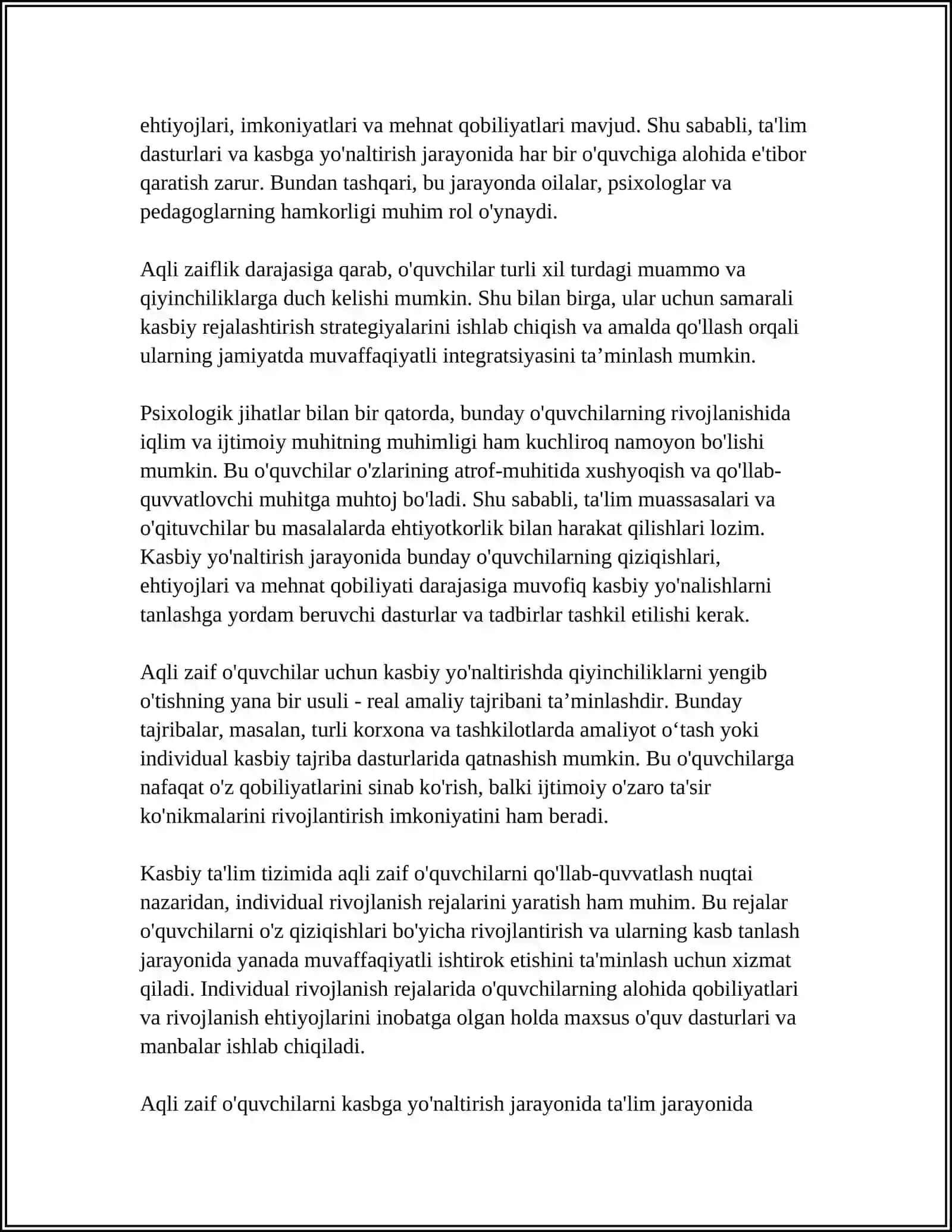 Aqli zaif o'quvchilarni kasbga yo'naltirishning o'ziga xosligi: psixologik va rivojlanish xususiyatlari 4