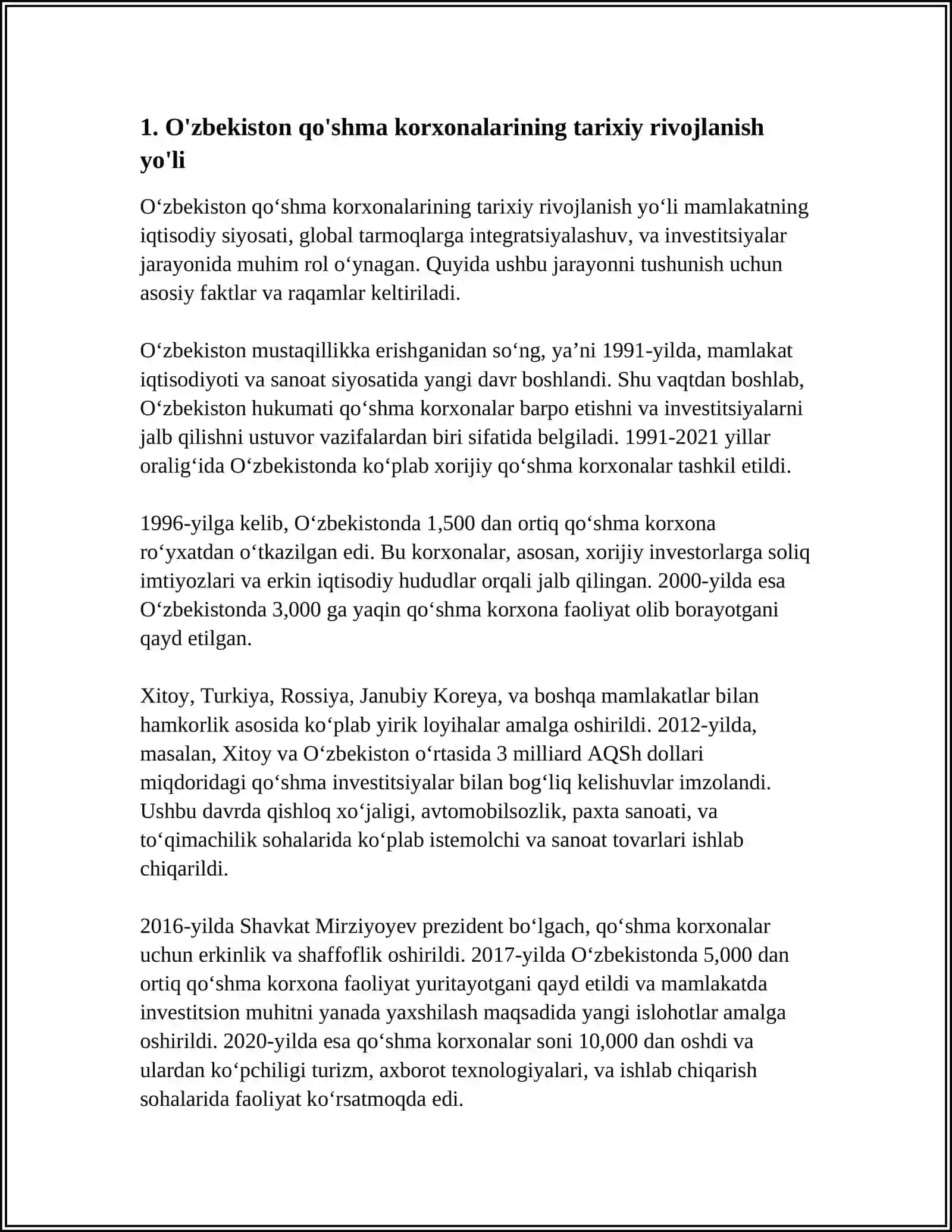 O'ZBEKISTON QOSHMA KORXONALARINING OLDINGI VA RIVOJLANGAN HOZIRGI HOLATI 4