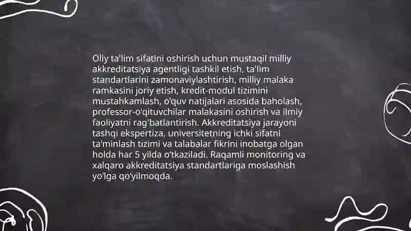 Yangi Oʻzbekistonda oliy ta'lim tizimi.Olib borilayotgan islohatlar 4