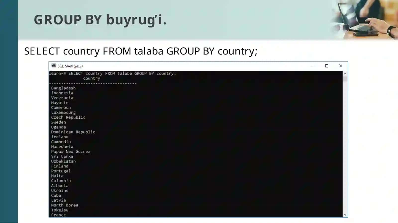 GROUP BY va HAVING buyruqlari 4