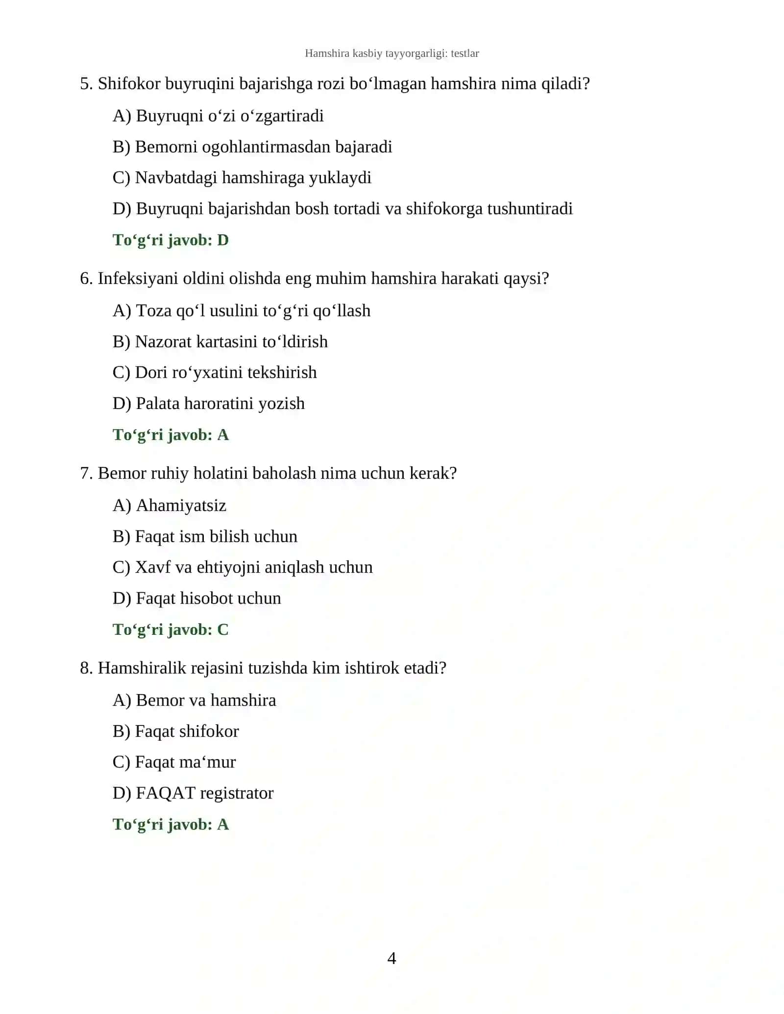 TESTLAR TO'PLAMI 4