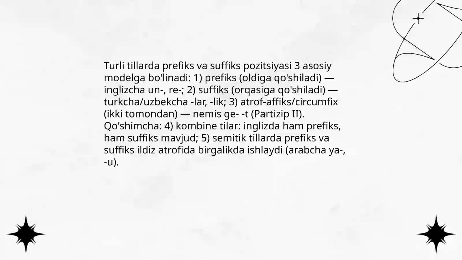 Turli tillarda affikslar joylashuvi 4