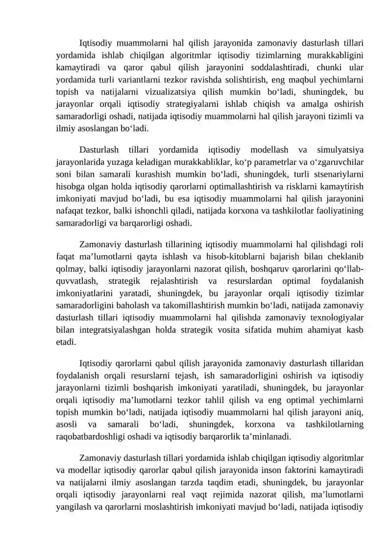Iqtisodiy muammolarni hal qilish uchun zamonaviy dasturlash tillaridan foydalanish 4