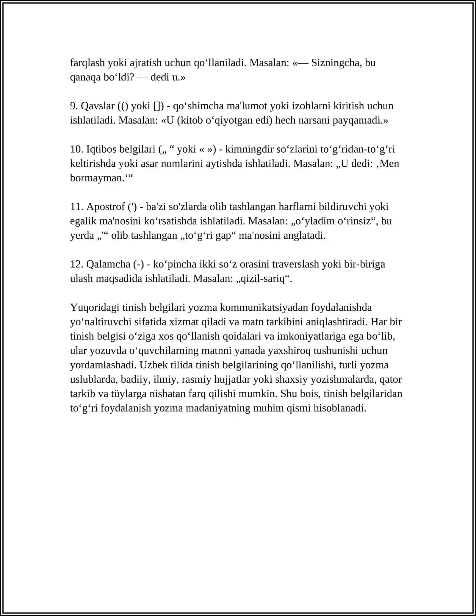 1-4-SINF DARSLIKLARIDAGI TINISH BELGILARINING ISHLATILISHIGA OID MASHQLARNI TAHLIL QILISH 4