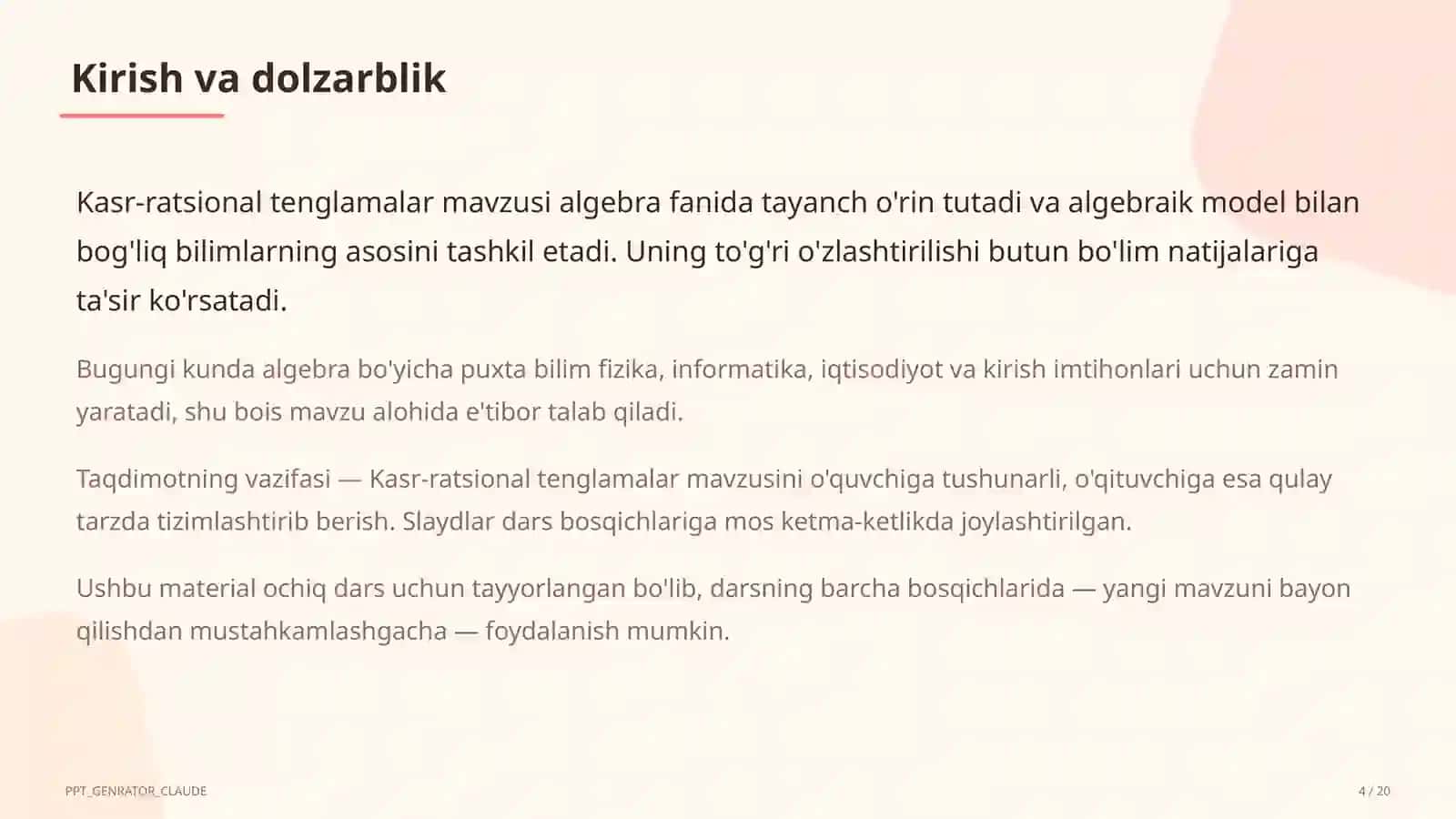 Kasr-ratsional tenglamalar (8-sinf) 4