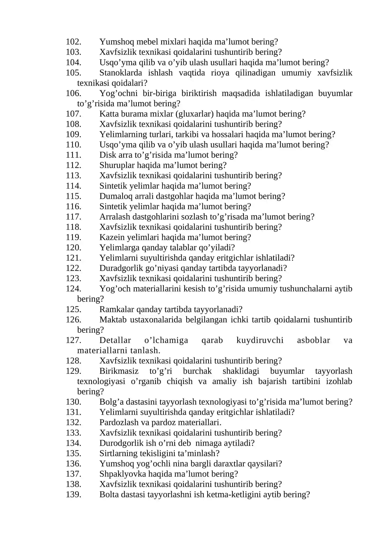 METALL VA METALLMAS BUYUMLARGA ISHLOV BERISH TEXNOLOGIYASI FANIDAN YAKUNIY NAZORAT SAVOLLARI 4