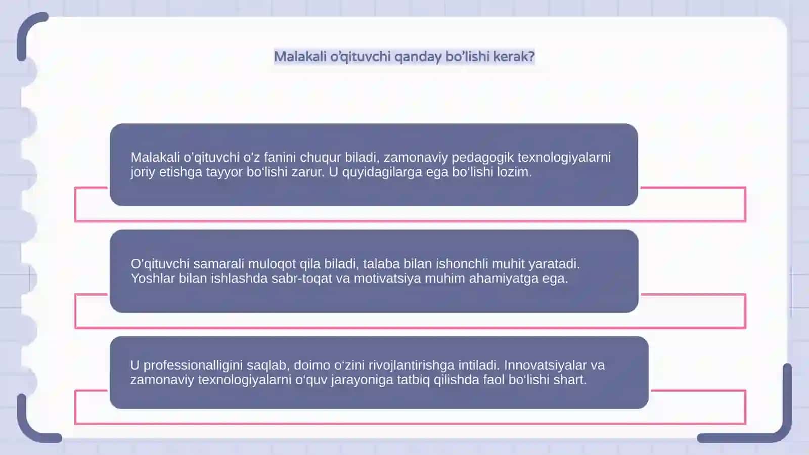 O’qituvchi shaxsiga qo’yilgan professional talablar 4