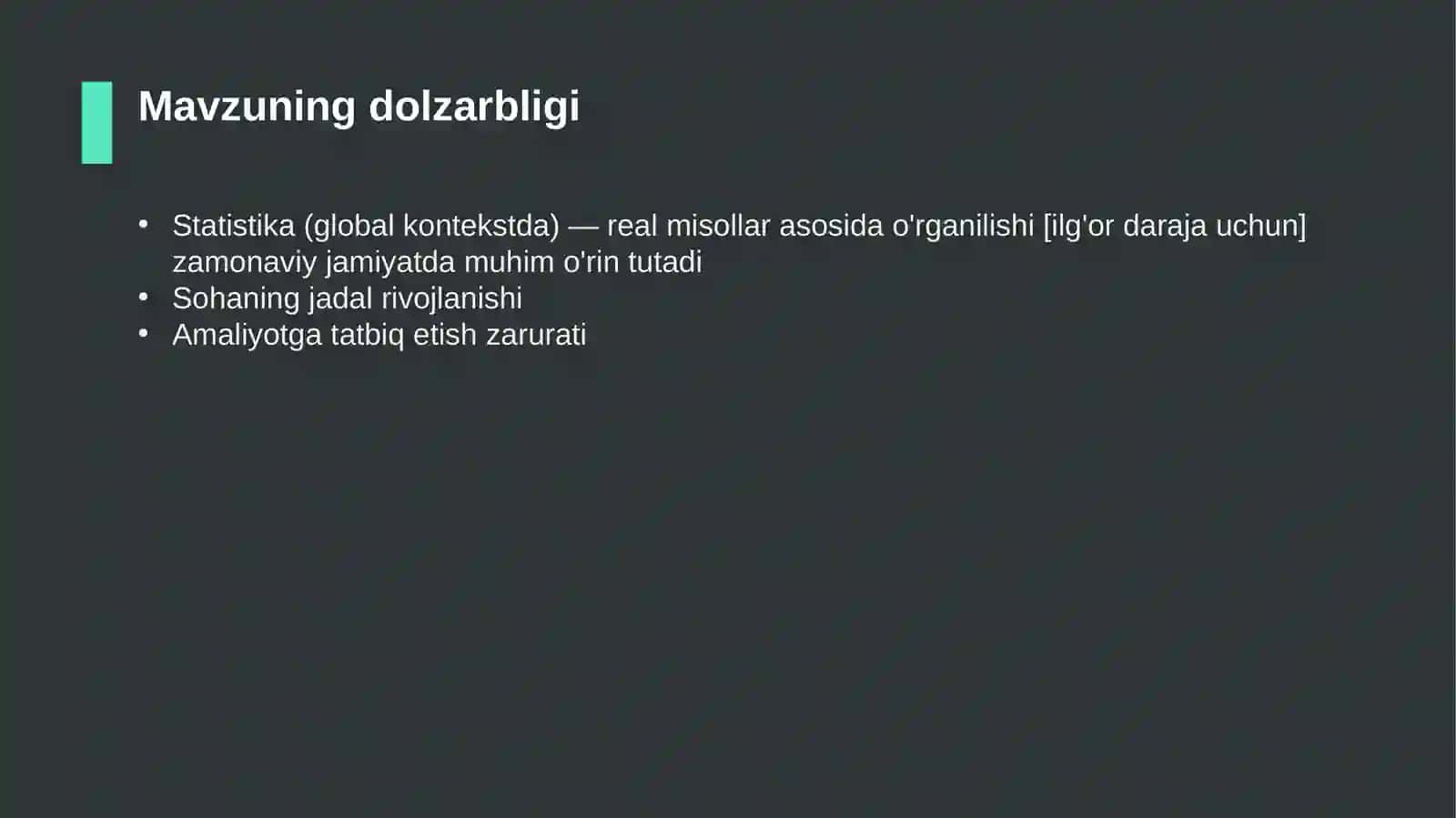 Statistika (global kontekstda) — real misollar asosida o'rganilishi [ilg'or daraja uchun] 4