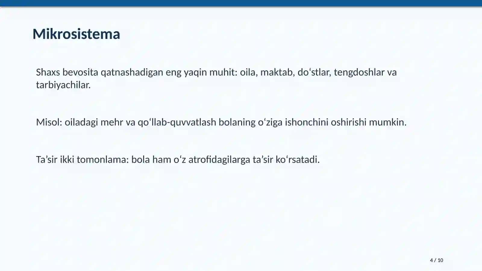 Bronfenbrennerning ekologik nazariyasi 4