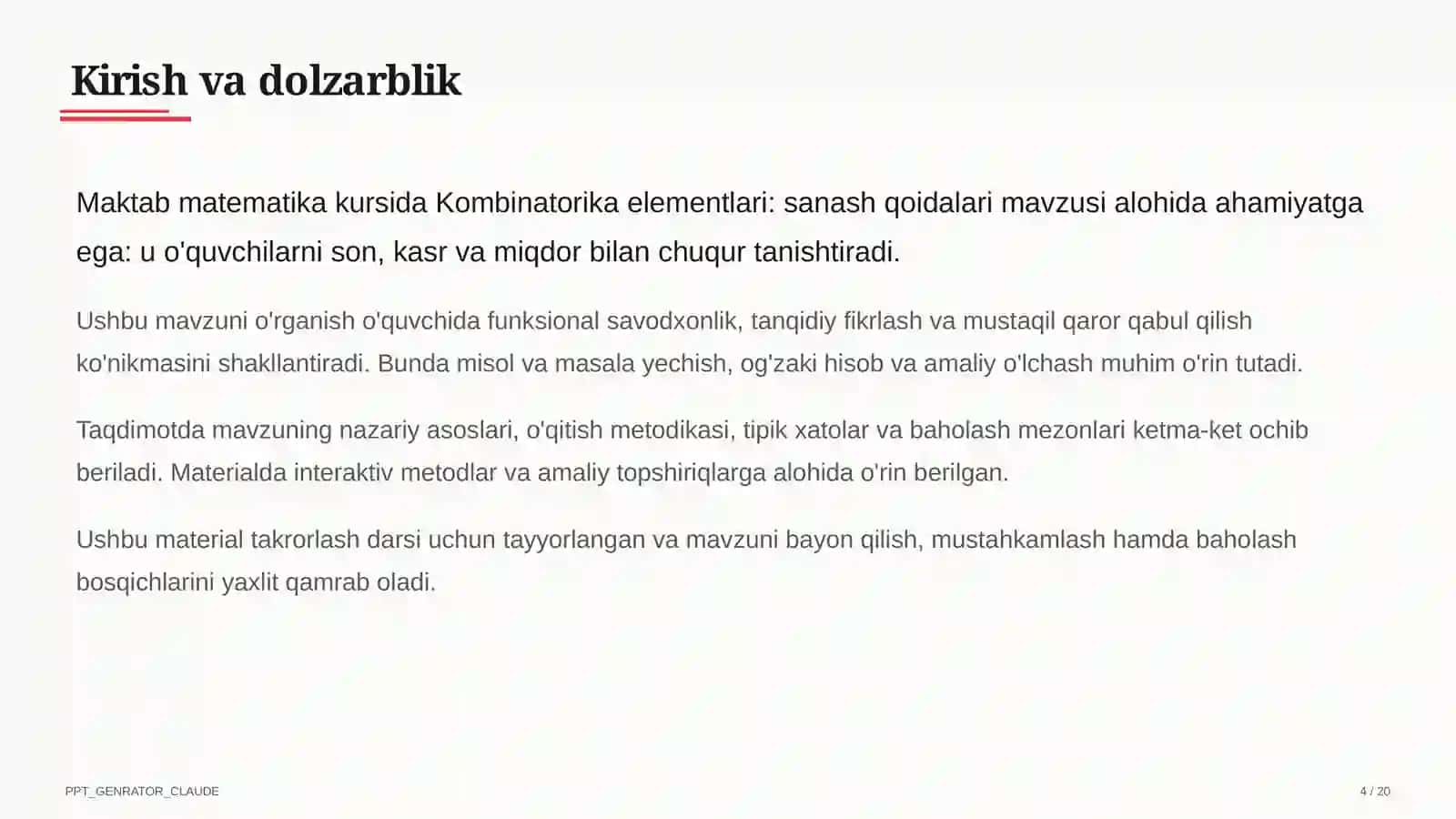 Kombinatorika elementlari: sanash qoidalari (6-sinf) 4