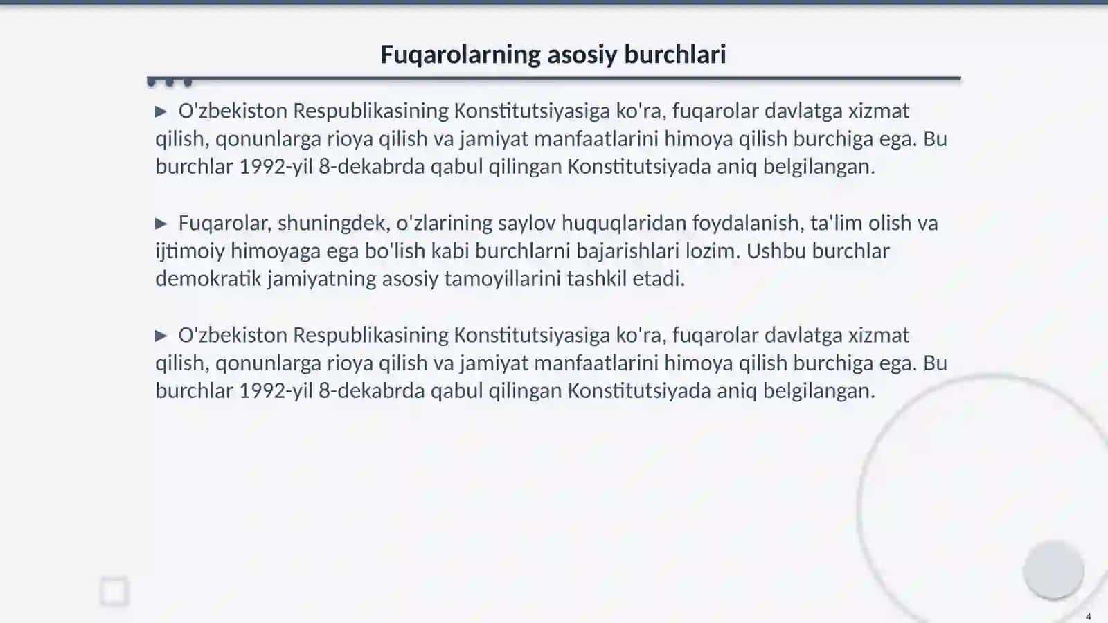 Fuqarolarning konstitutsiyaviy burchlari 4