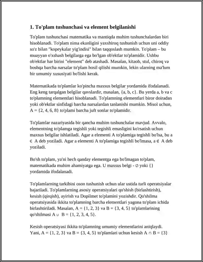 TO'PLAM TUSHUNCHASI. TO'PLAMLAR USTIDA AMALLAR 4