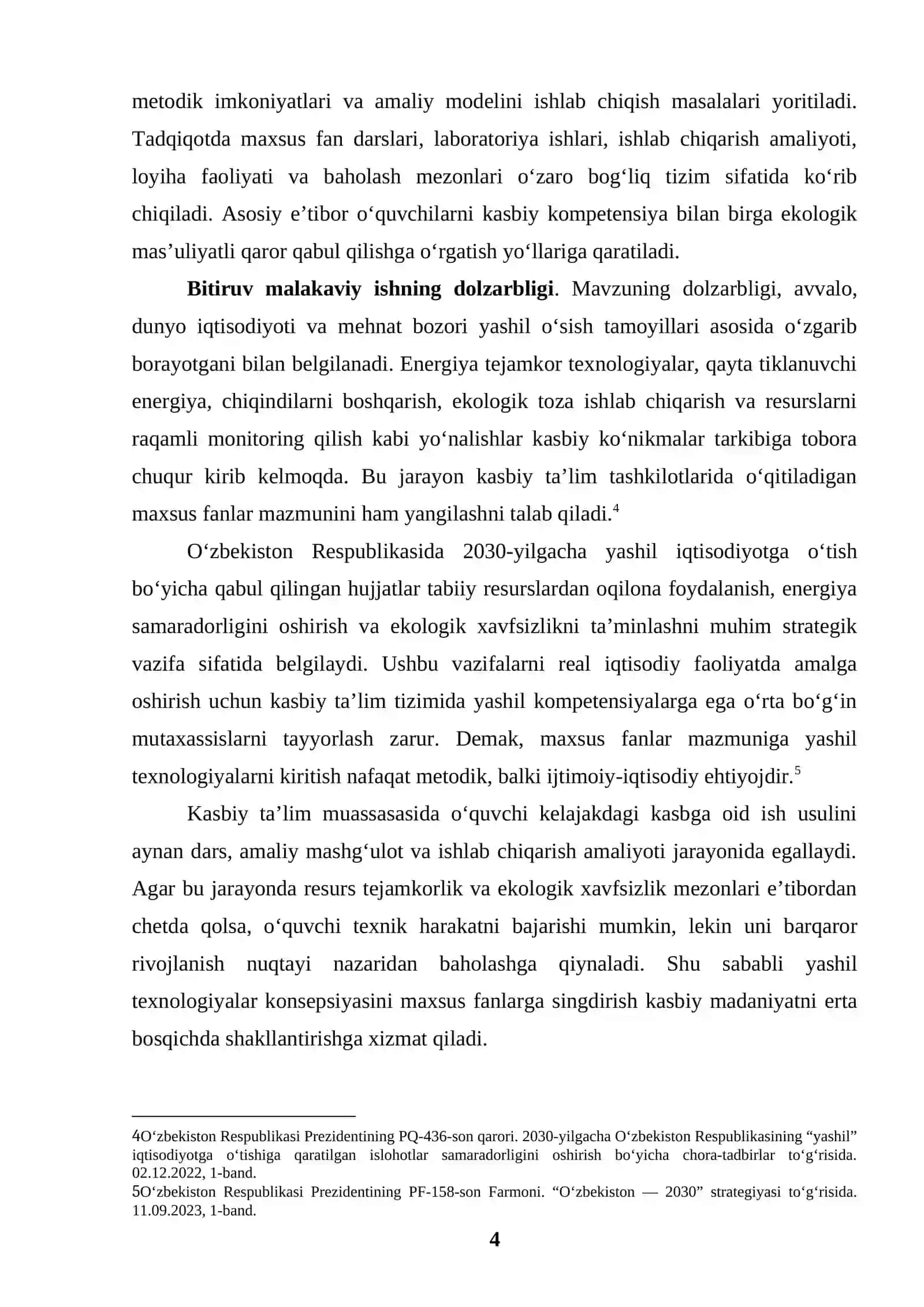 KASBIY TA’LIM TASHKILOTLARIDA MAXSUS FANLARNI O‘QITISHDA “YASHIL TEXNOLOGIYALAR” KONSEPSIYASINING TADBIQI 4