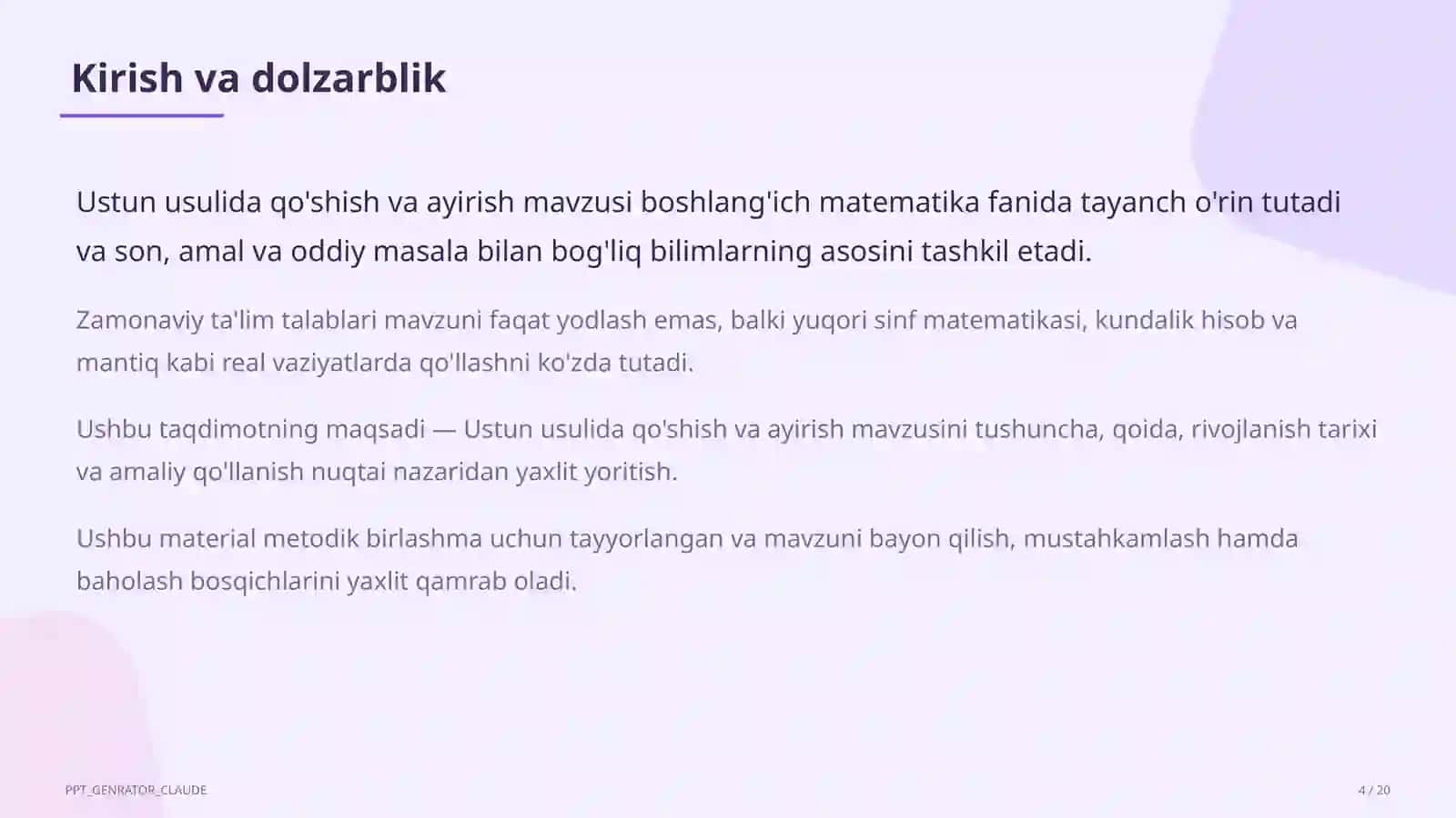 Ustun usulida qo'shish va ayirish (3-sinf) 4