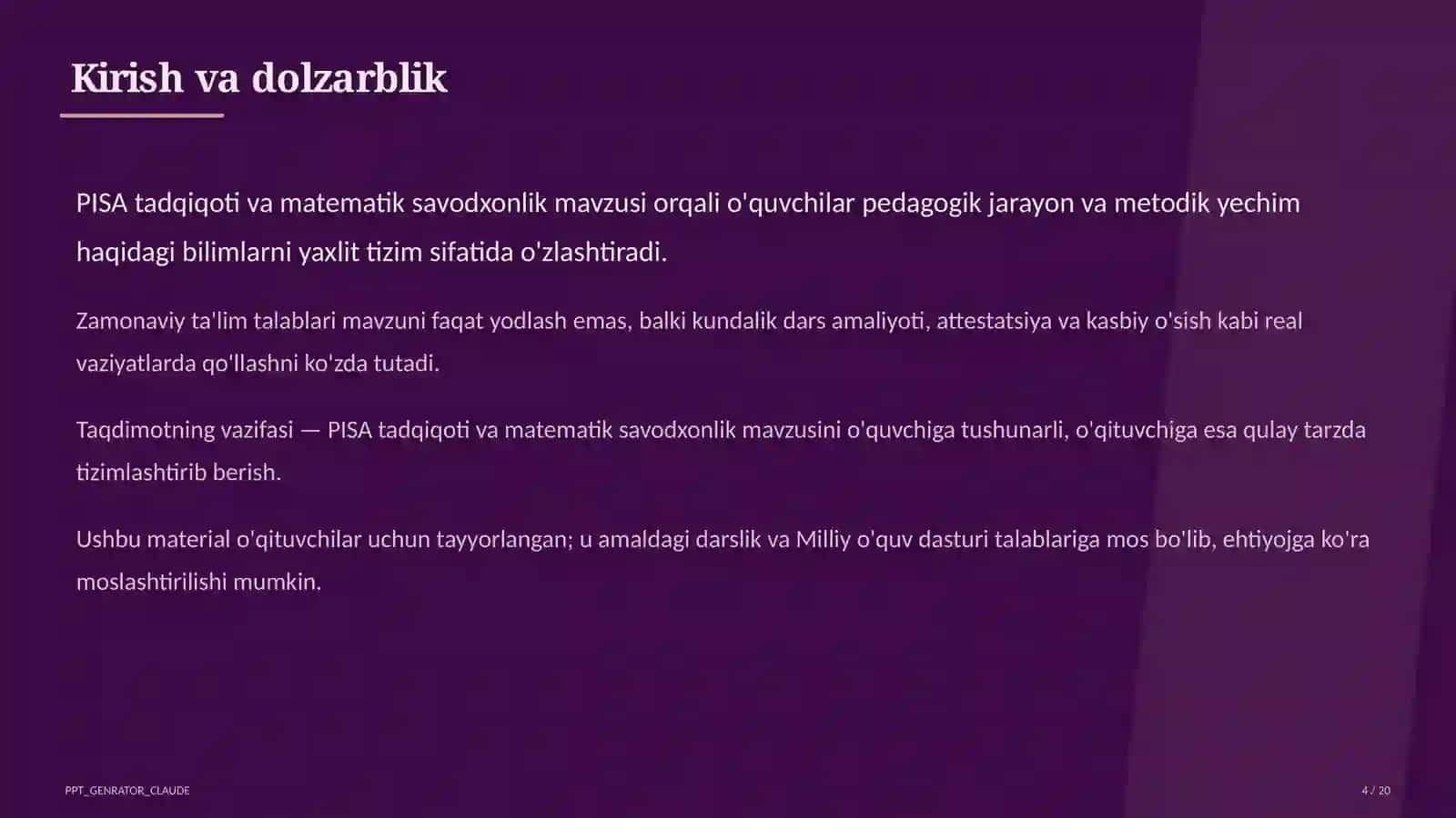 PISA tadqiqoti va matematik savodxonlik 4