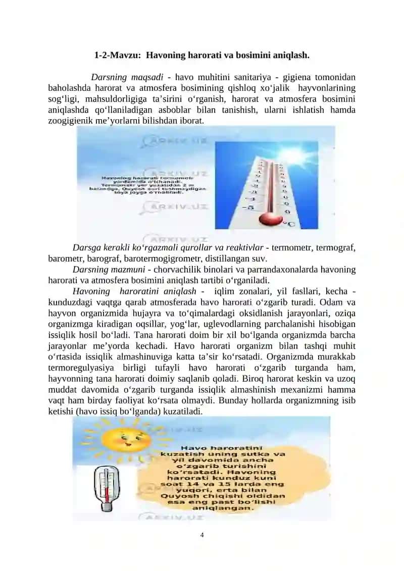«ZOOGIGIYENA VA CHORVACHILIK BINOLARIDA LOYIHALASH» FANIDAN AMALIY VA LABORATORIYA MASHG‘ULOTLARI UCHUN O‘QUV QO‘LLANMA 4