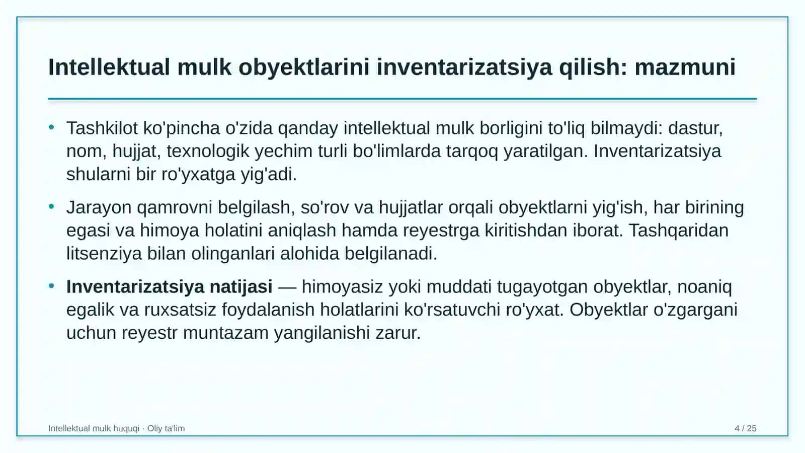 avtosalonlarda intellektual mulk obyektlarini inventarizatsiya qilish 3404 4