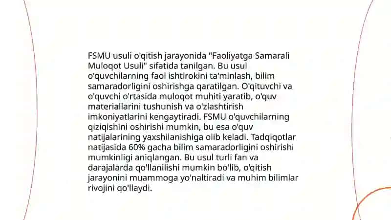 Raqamli texnologiyalarni o'qitishda FSMU metodi 4