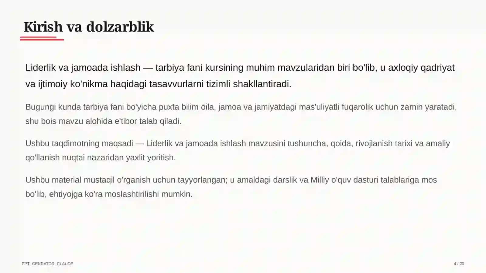 Liderlik va jamoada ishlash (11-sinf) 4