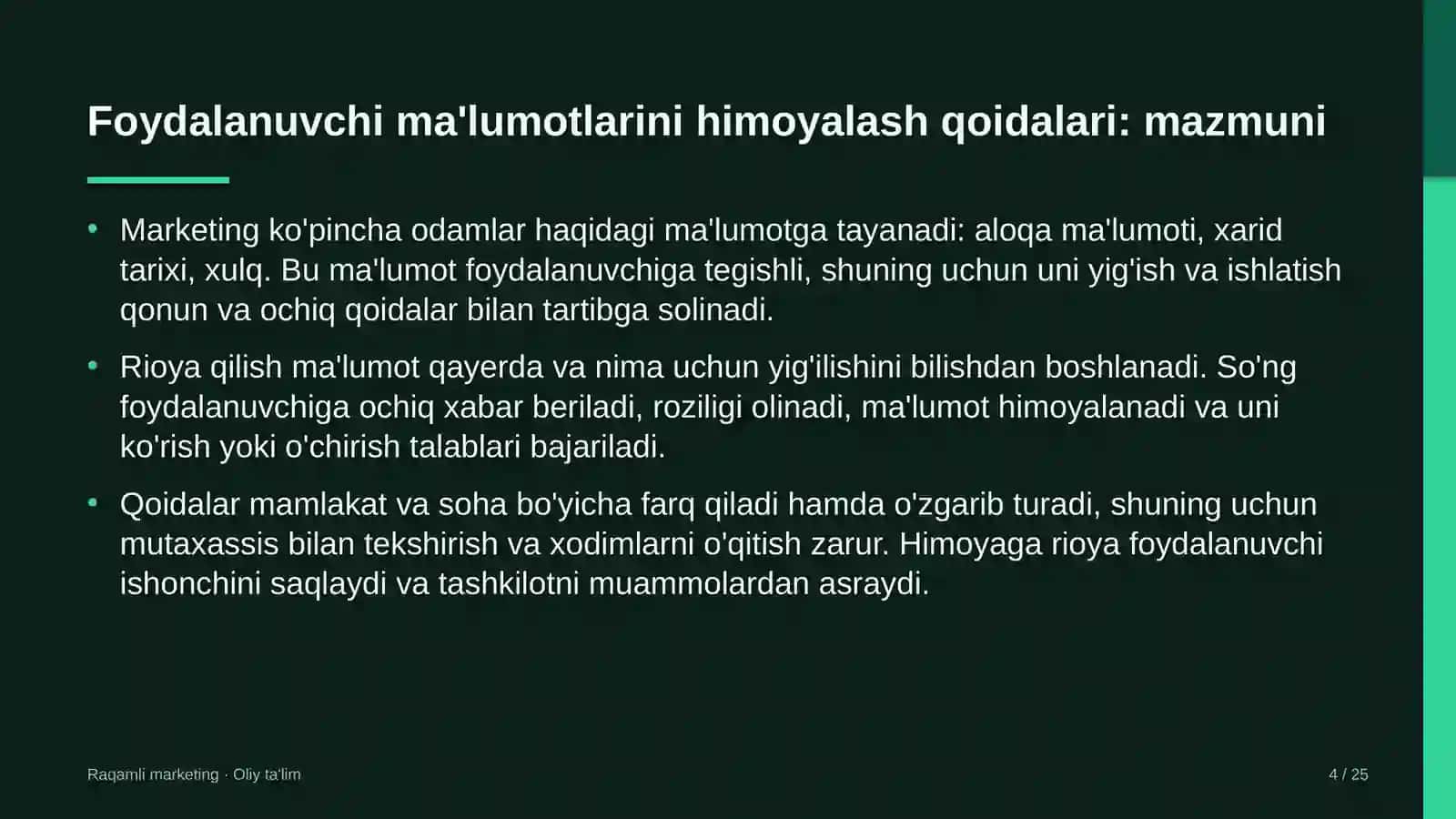 turoperatorlik kompaniyalarida foydalanuvchi ma'lumotlarini himoyalash qoidalariga rioya qilish 2253 4