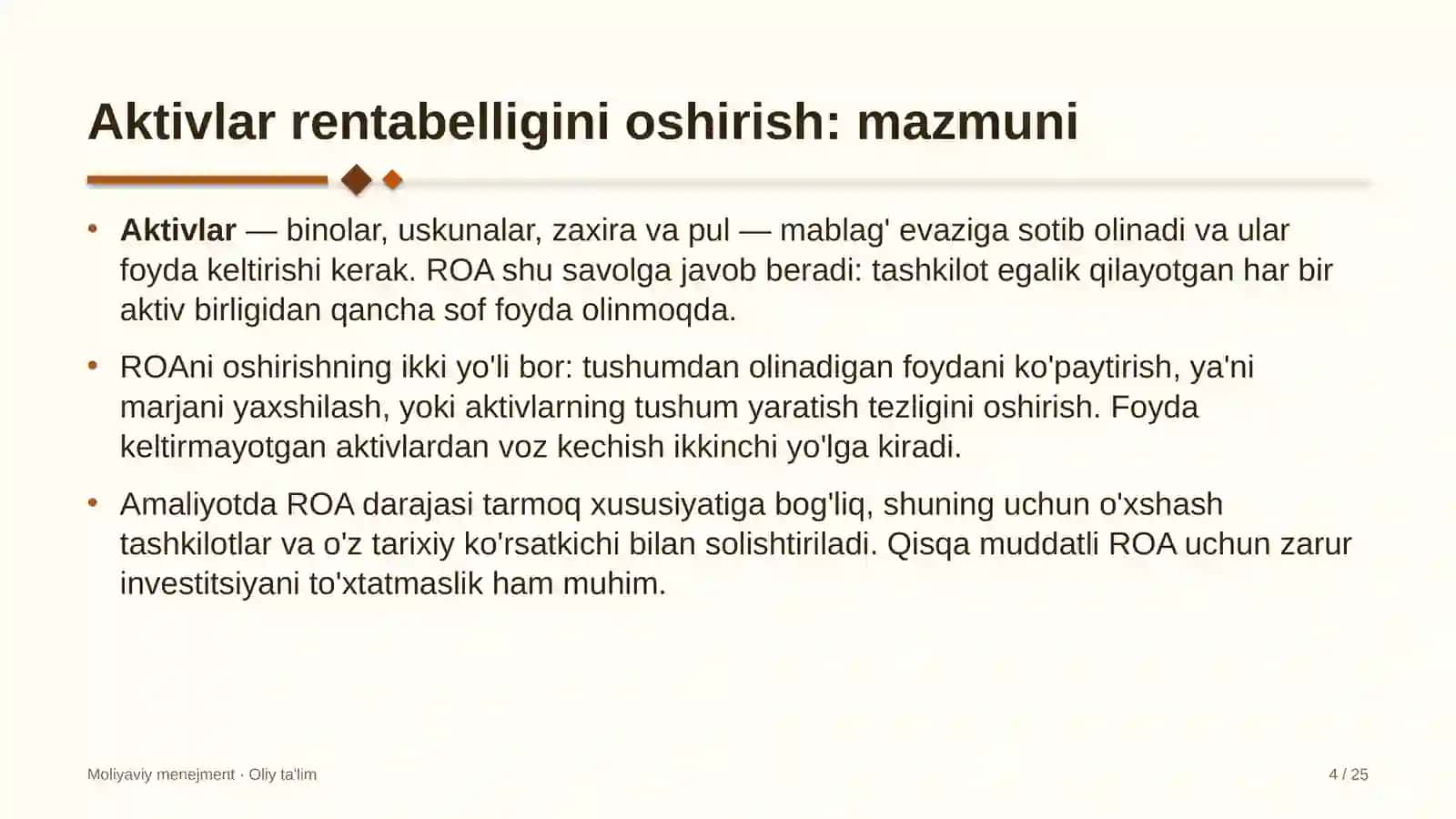 Avtovokzallarda aktivlar rentabelligini oshirish 4