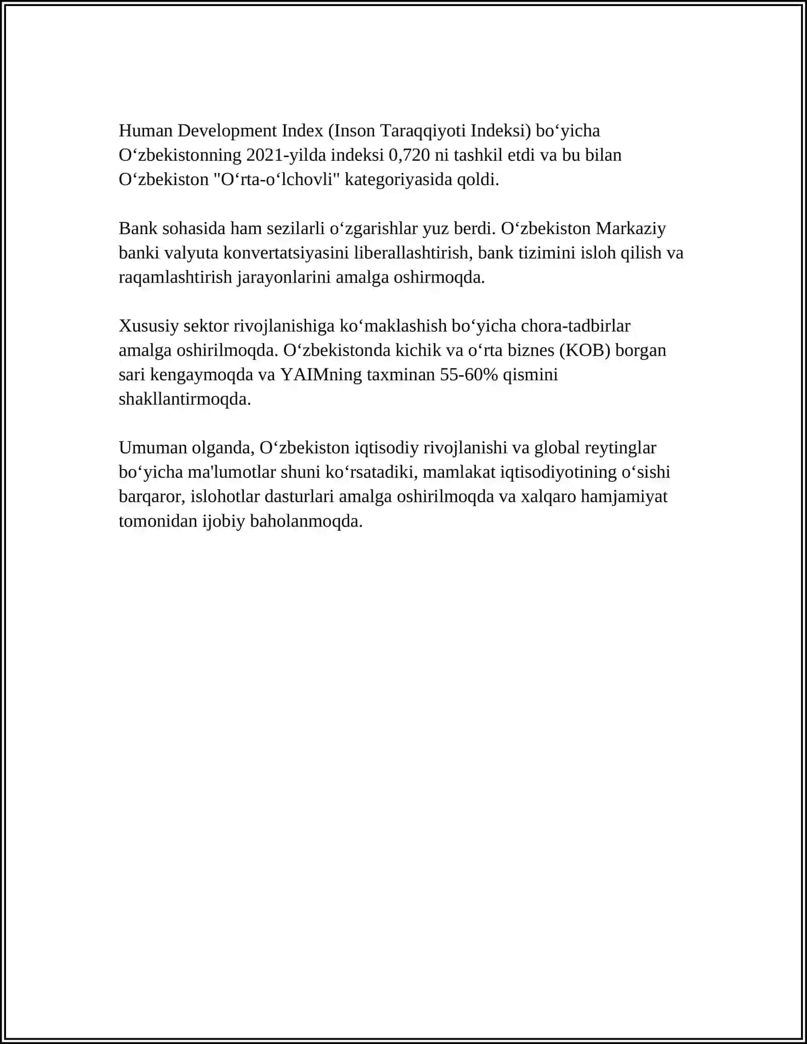 IQTISODIY VA IJTIMOIY SOHADAGI (14 TA) USTUVOR HALGARO REYTINGLAR VA ULARGA O'ZBEKISTONNING INTEGRATSIYALASHUVI 4