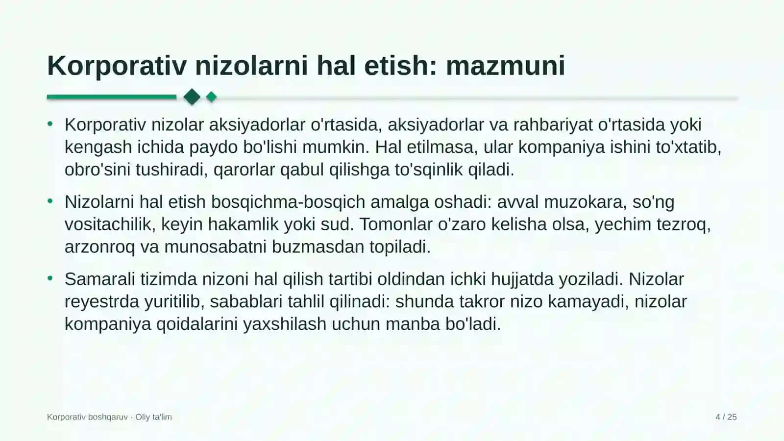Korporativ boshqaruv · Oliy ta'lim 4