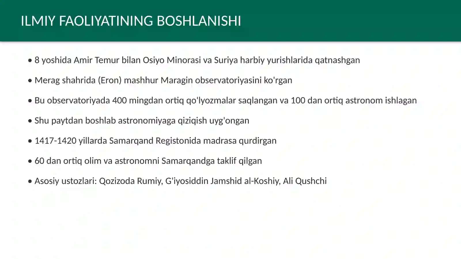 Mirzo Ulugʻbek merosining jahon fani taraqqiyotida tutgan oʻrni 4