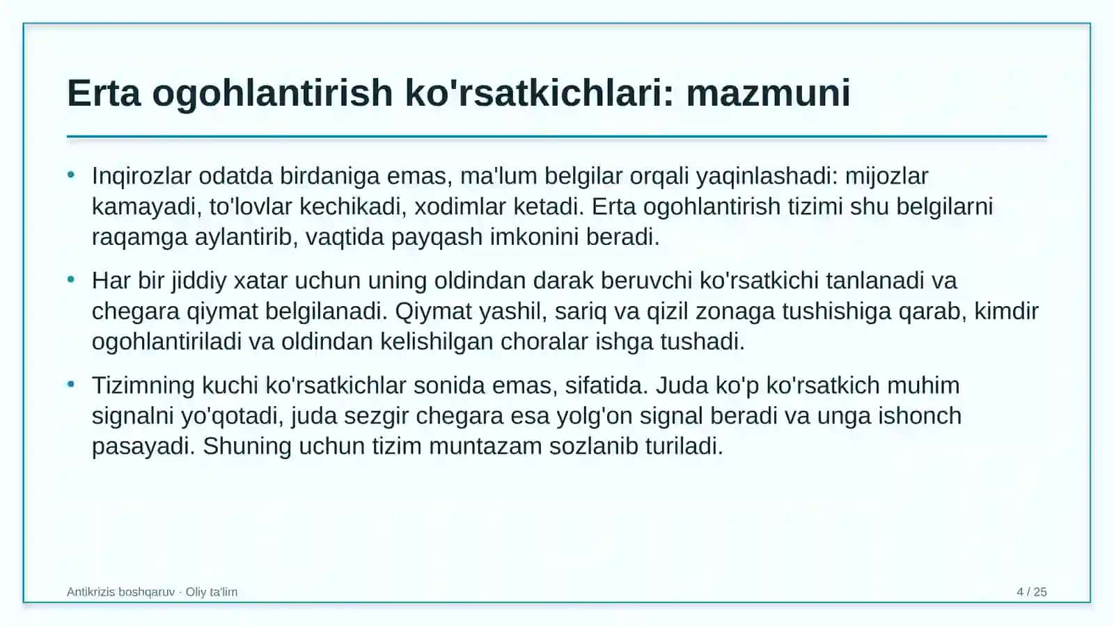 sud tizimida erta ogohlantirish ko'rsatkichlarini belgilash 3689 4