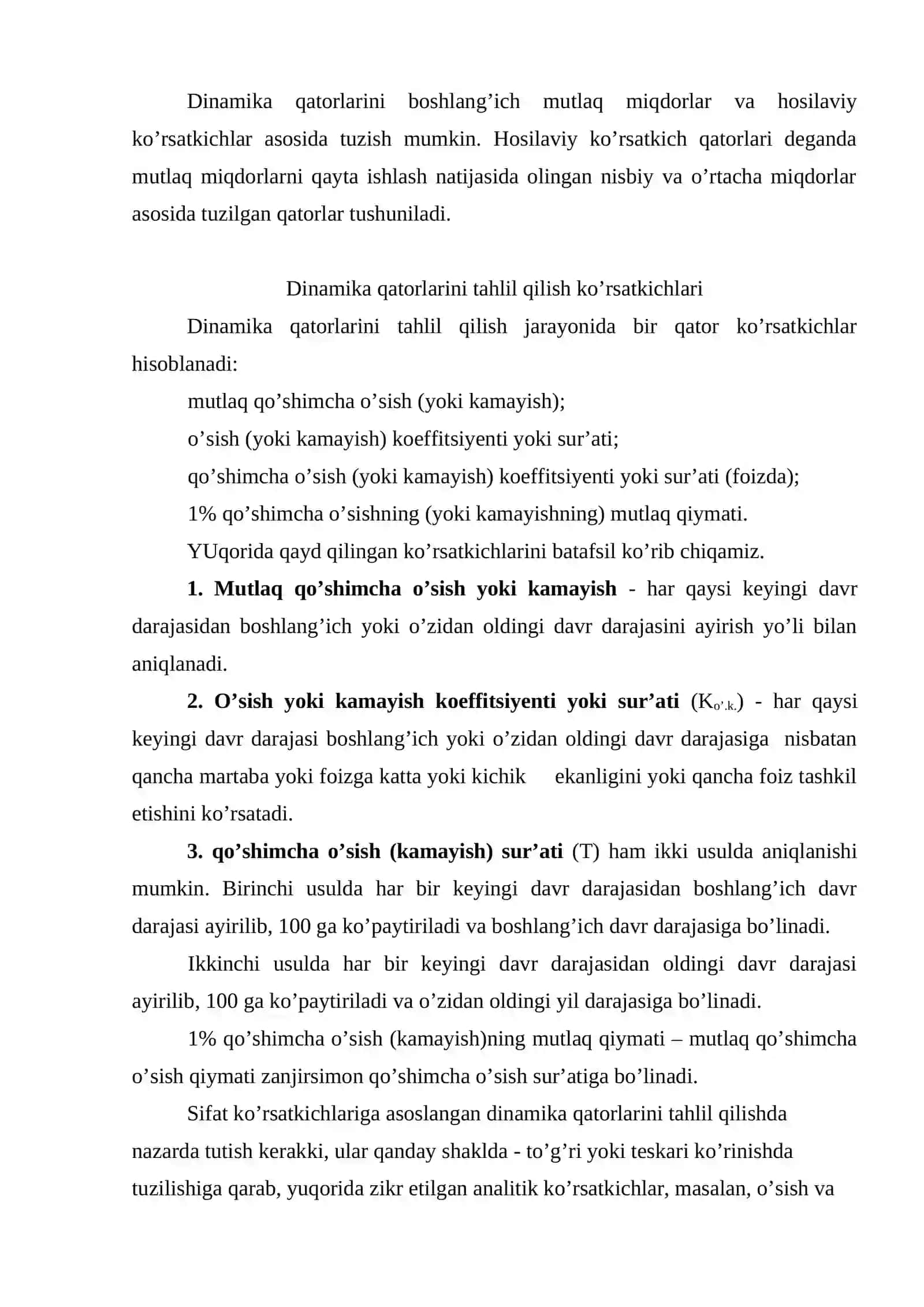 Dinamika qatorlarida o’rtachalarni hisoblashning o’ziga xos xususiyatlari 4