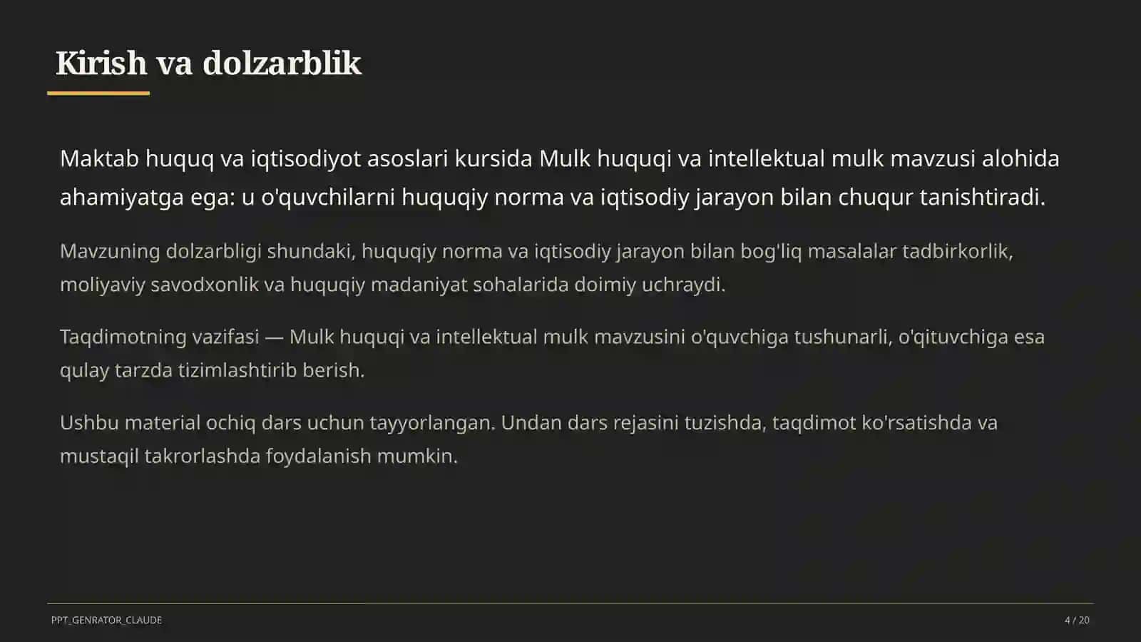 Mulk huquqi va intellektual mulk (11-sinf) 4