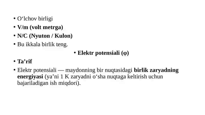 Elektrpotensiali(φ) Ta’rif 4