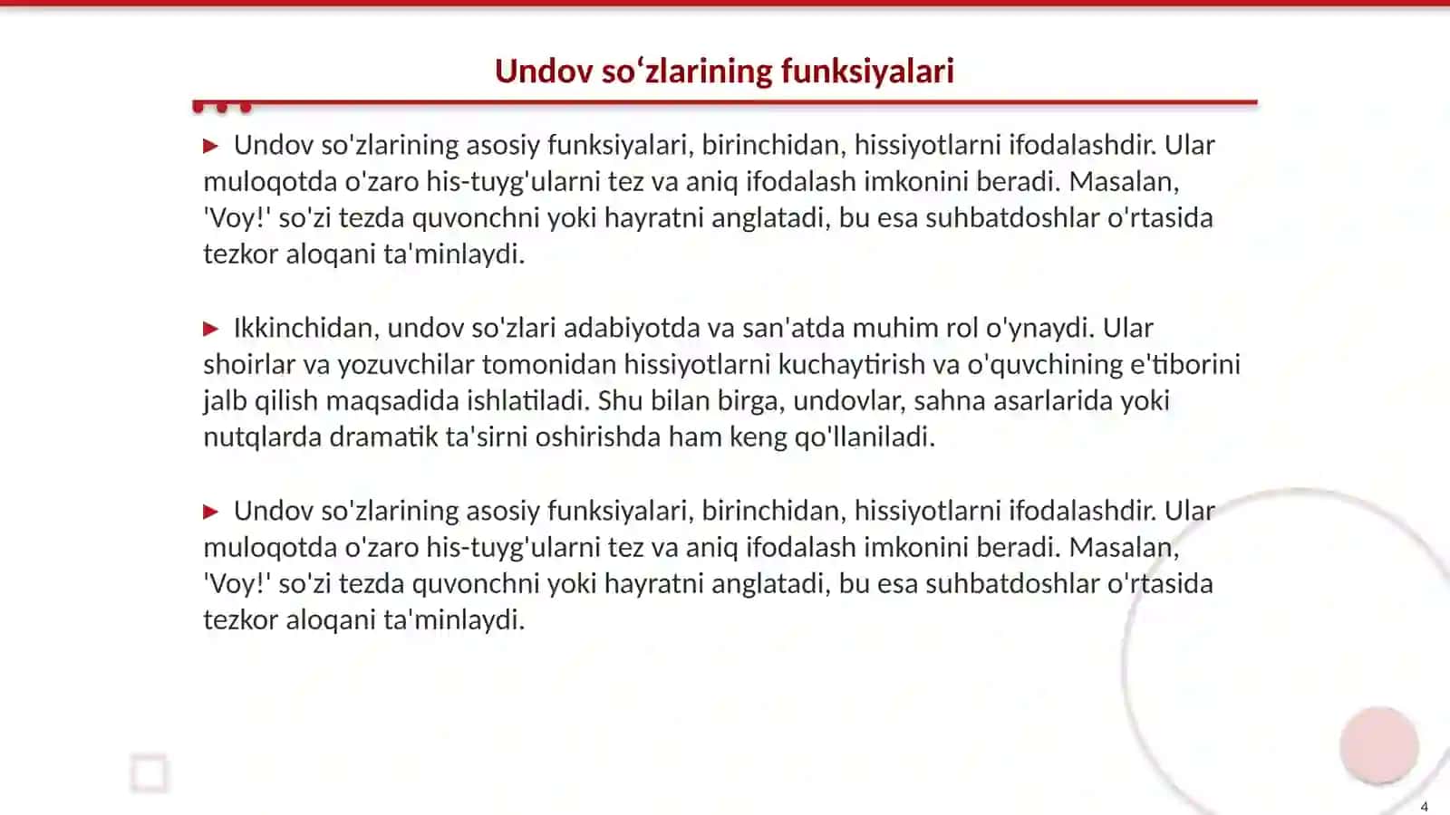 Undov, taqlid va modal so‘zlar 4